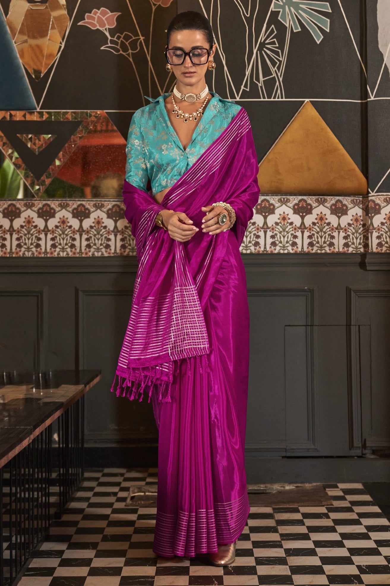 Buy MySilkLove Tapestry Purple Viscose Satin Handloom Saree Online