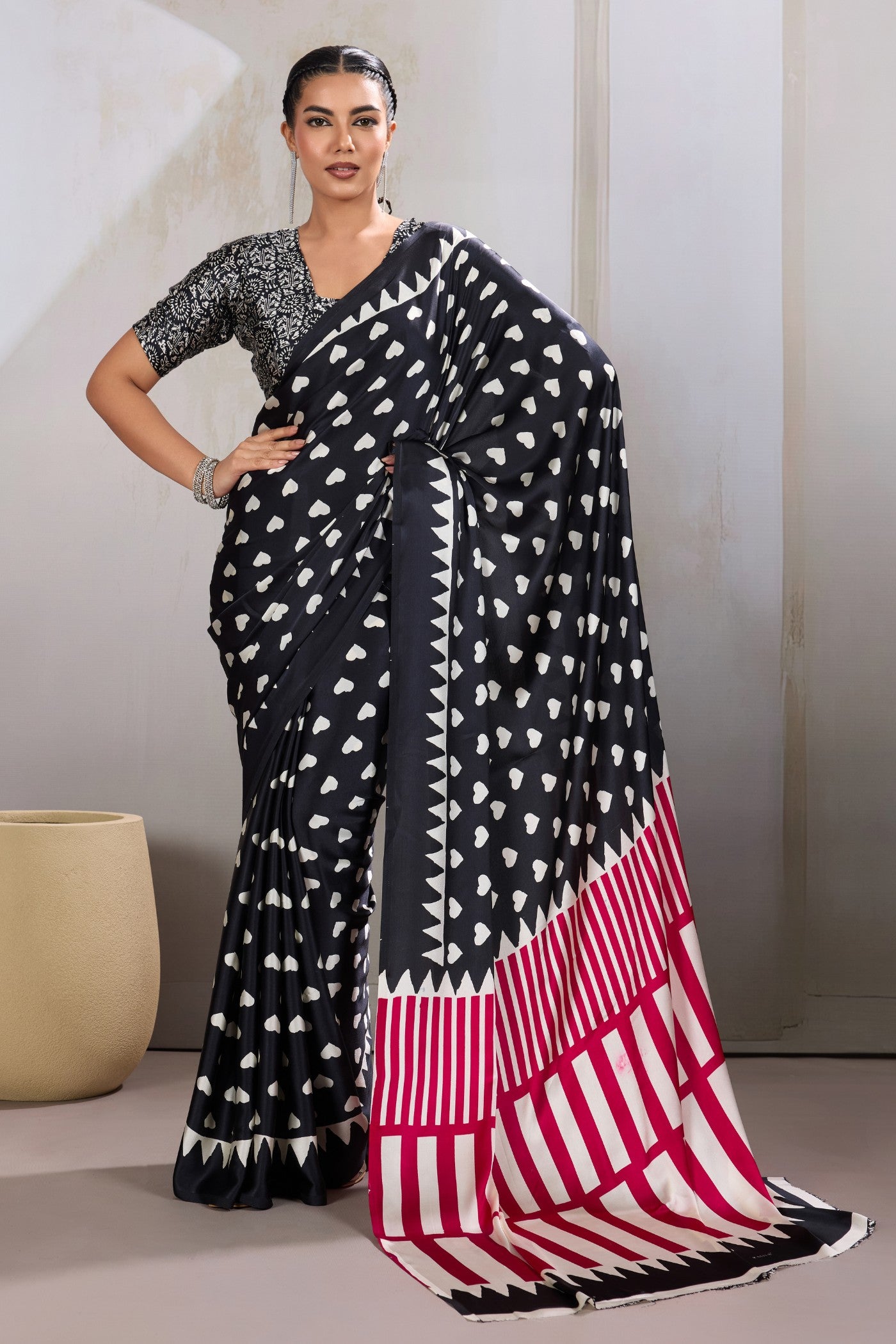 Buy MySilkLove Warlock Black Printed Satin Crepe Silk Saree Online