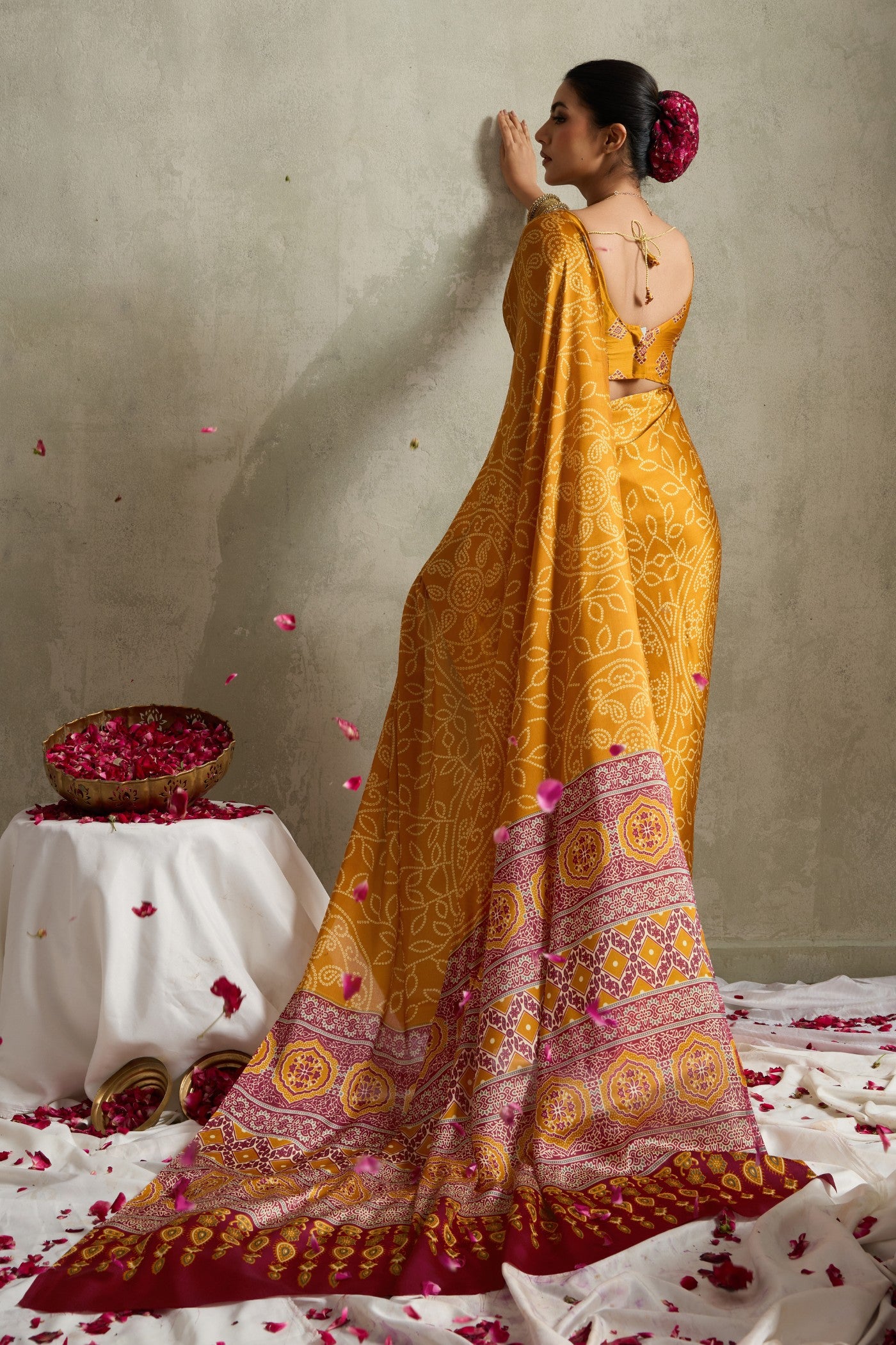 Buy MySilkLove Sun Yellow Bandhani Printed Silk Saree Online