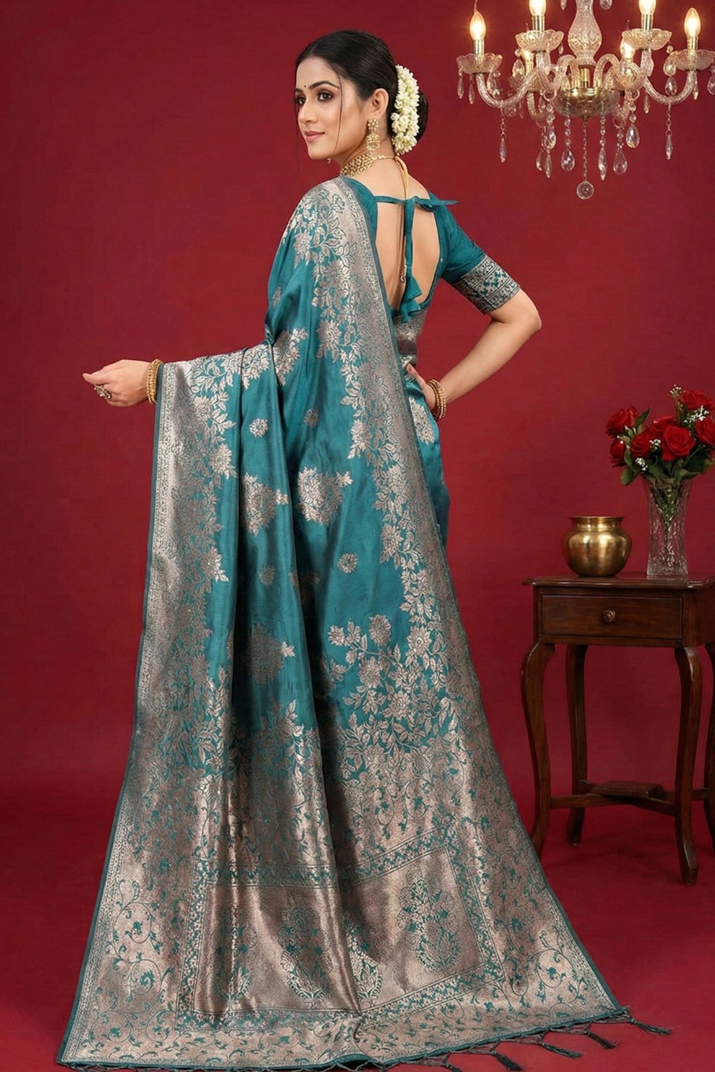 Buy MySilkLove Spring Blue Woven Banarasi Silk Saree Online
