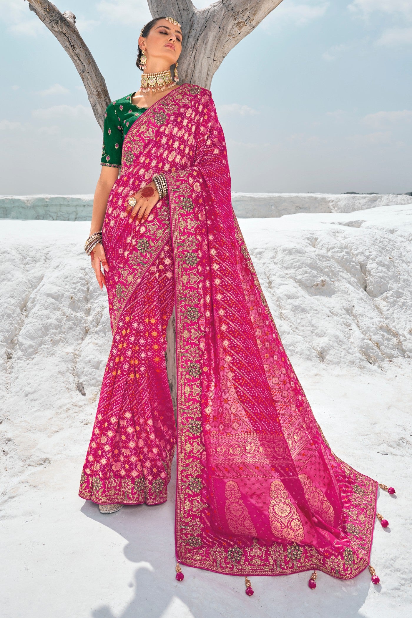 Buy MySilkLove Magenta Pink Georgette Patola Saree Online