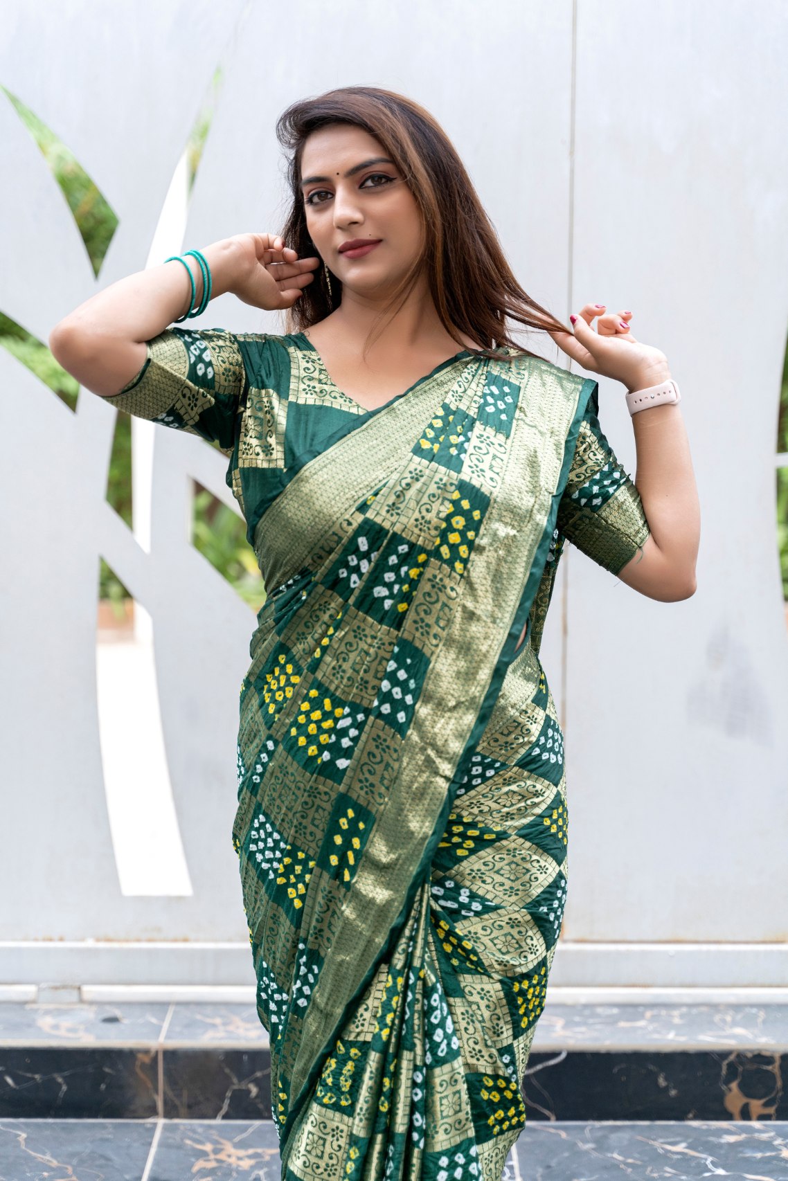 MySilkLove Leaf Green Woven Designer Bandhani Saree