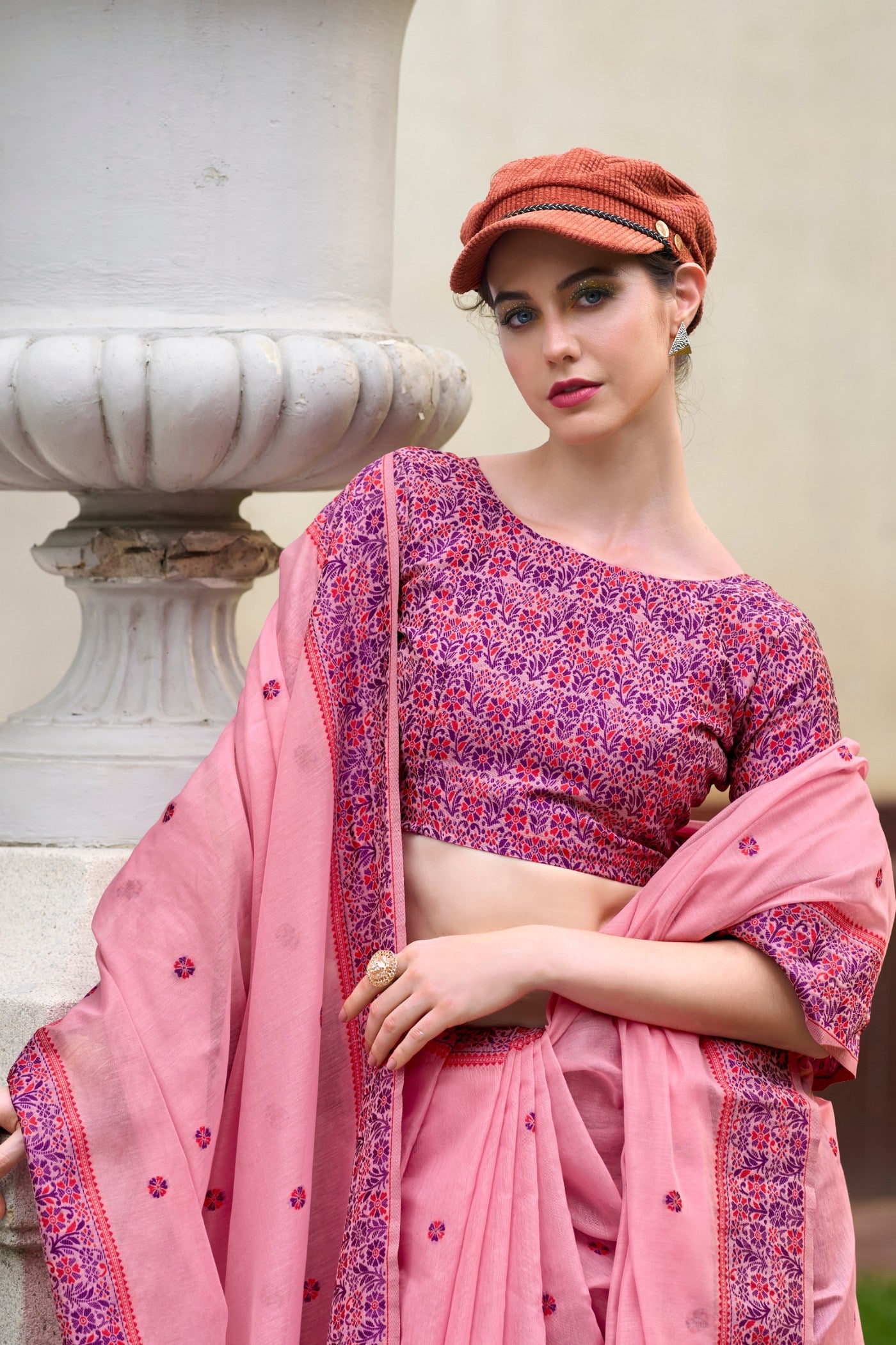 Buy MySilkLove Carissma Pink Handloom Linen Cotton Saree Online