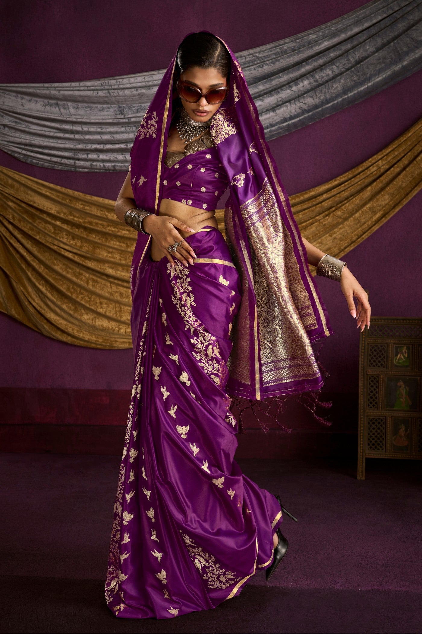 Buy MySilkLove Violet Purple Handloom Satin Silk Saree Online