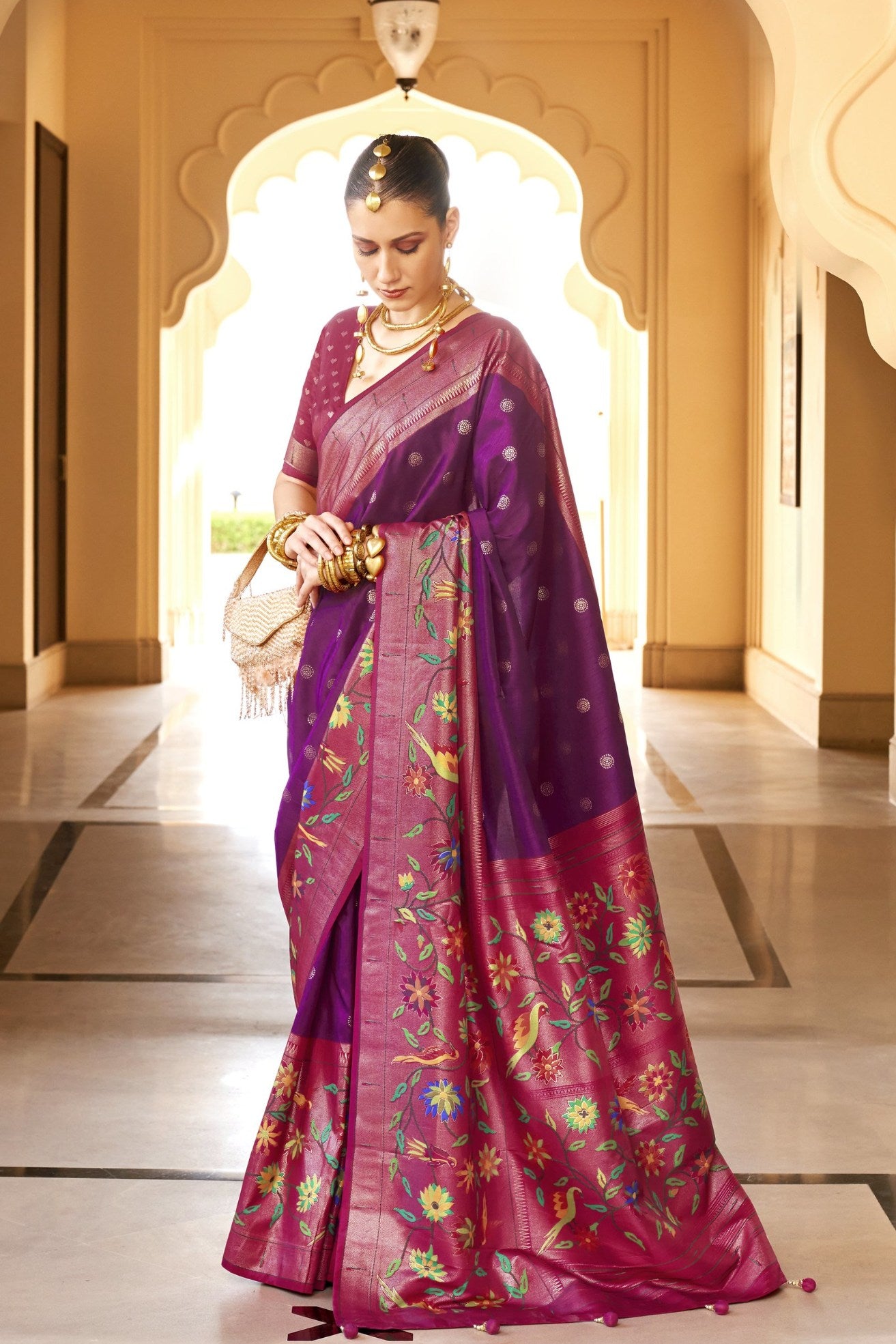 Buy MySilkLove Wine Berry Purple Woven Paithani Designer Saree Online