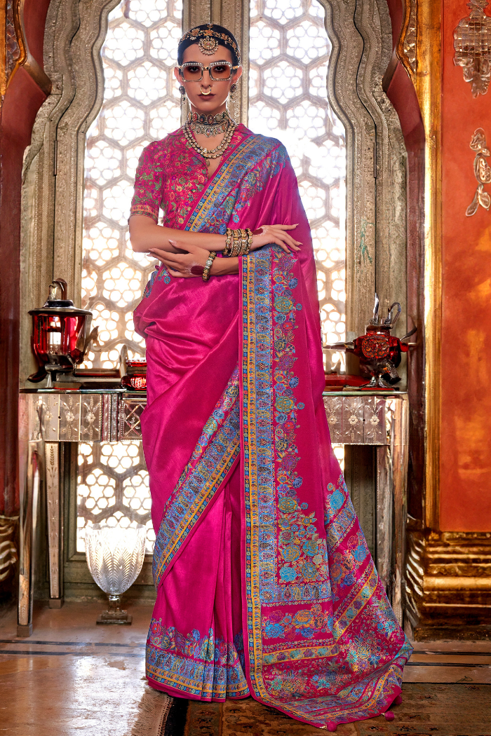 Buy MySilkLove Razzmatazz Pink Printed Banarasi Saree Online