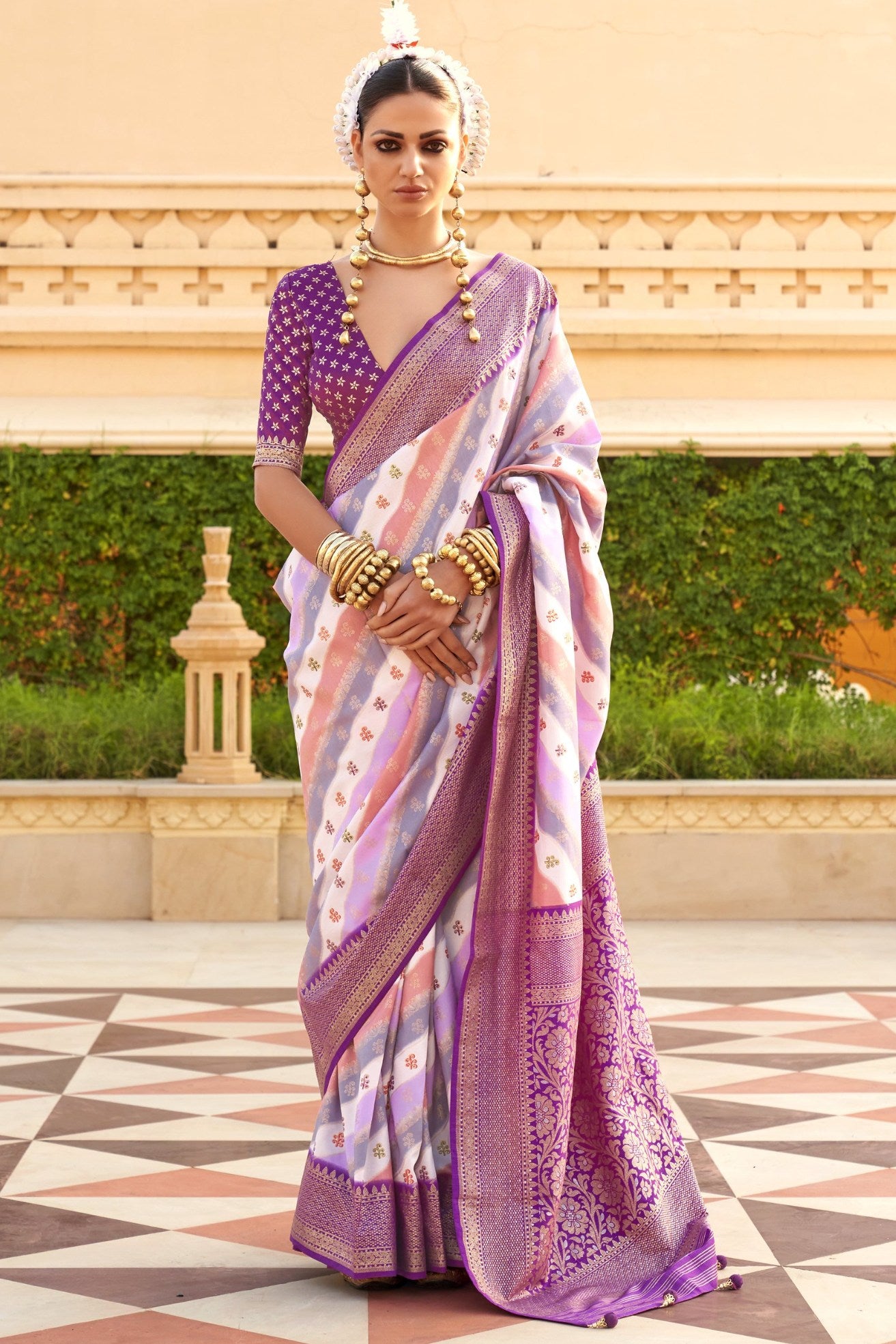 Buy MySilkLove Bouquet Purple Woven Patola Printed Silk Saree Online