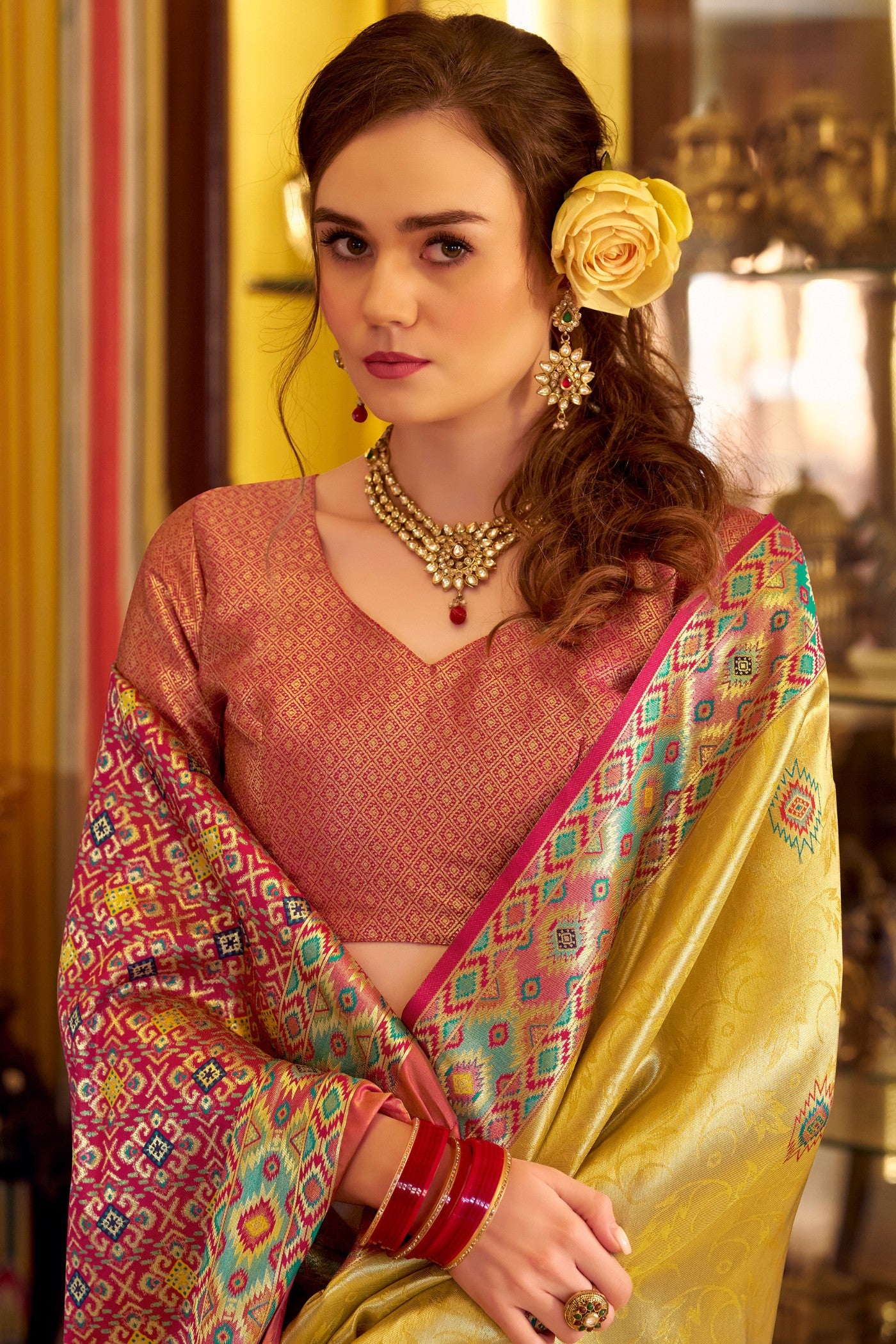 Buy MySilkLove Buttercream Yellow Woven Tissue Patola Silk Saree Online