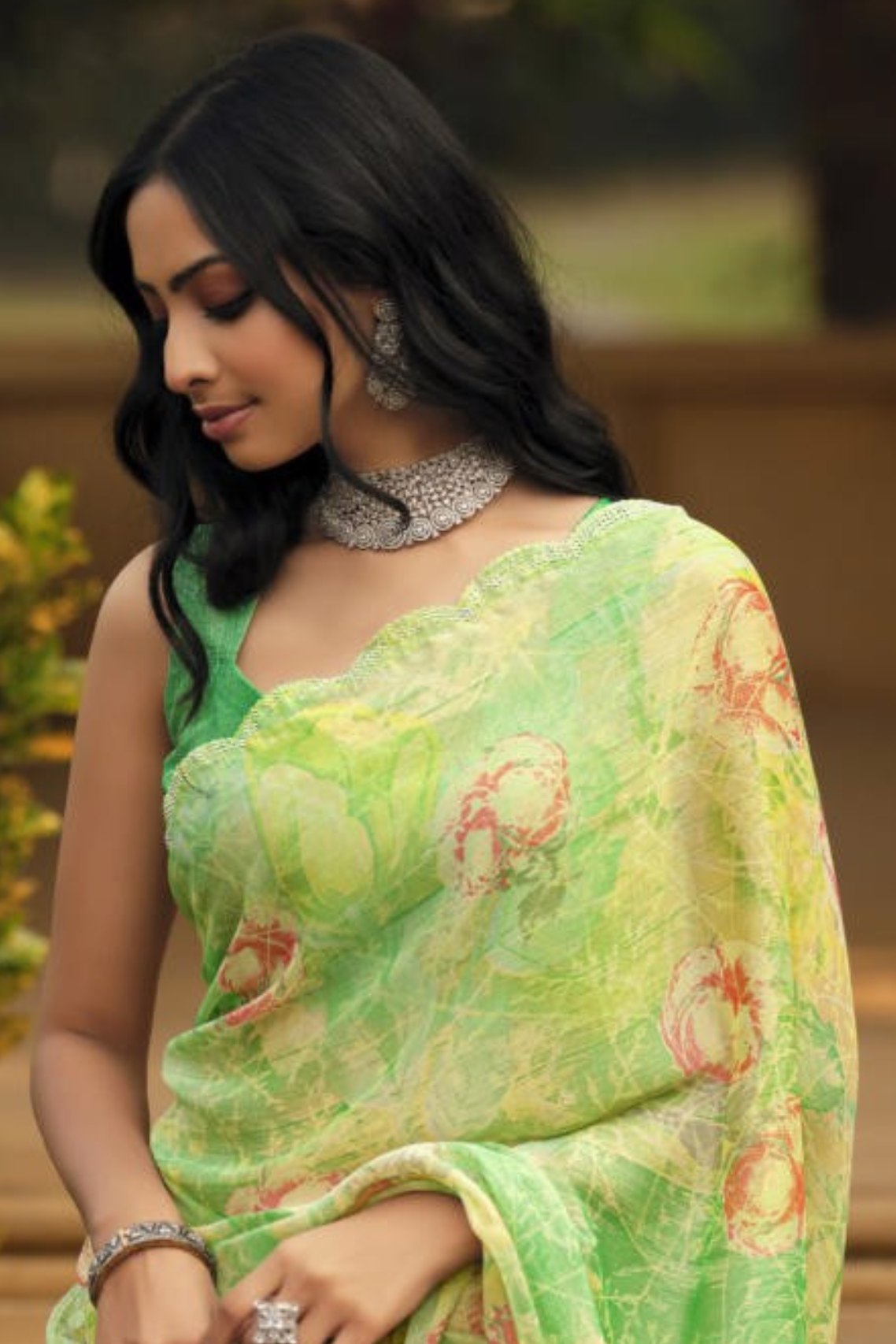 Buy MySilkLove Wild Willow Green Barasso Printed Saree Online