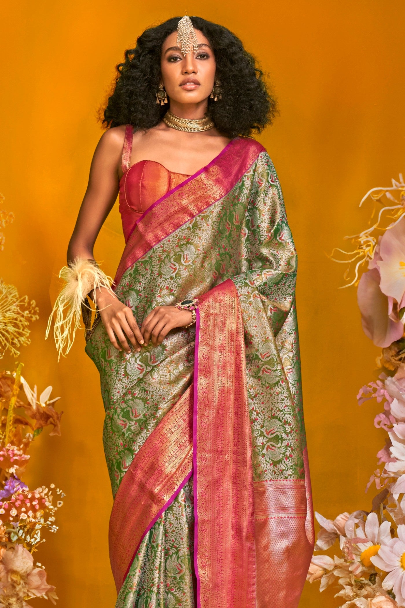 Buy MySilkLove Wild Willow Green Handloom Kanjivaram Saree Online