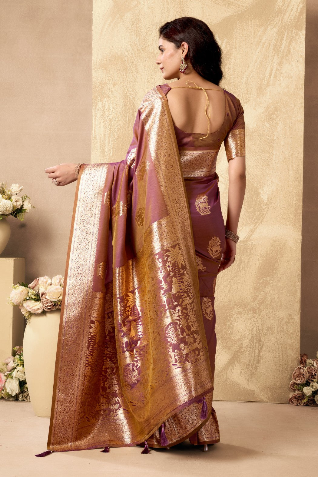 Buy MySilkLove Byzantium  Purple Woven Banarasi Soft Silk Saree Online