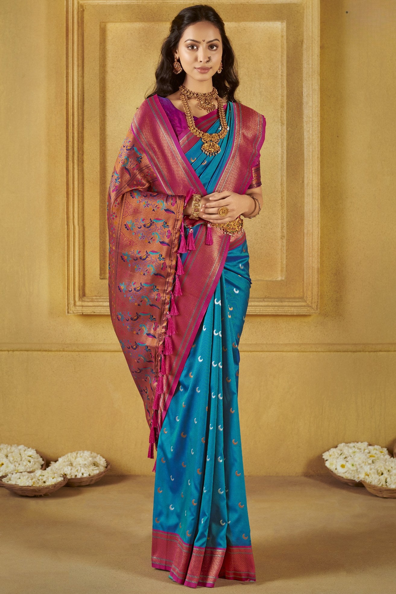 Buy MySilkLove Boston Blue Woven Paithani Saree Online