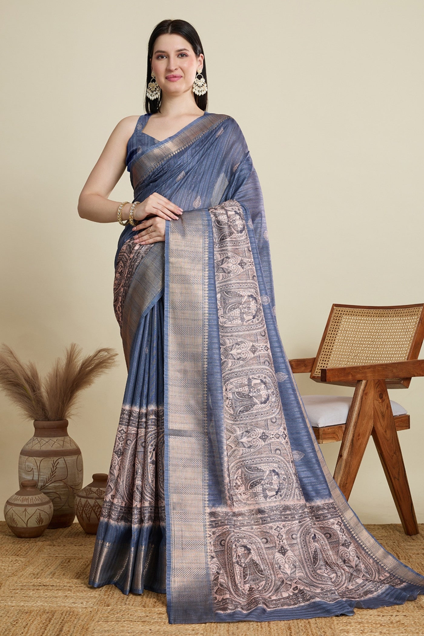 Buy MySilkLove Fiord Grey Woven Cotton Saree Online