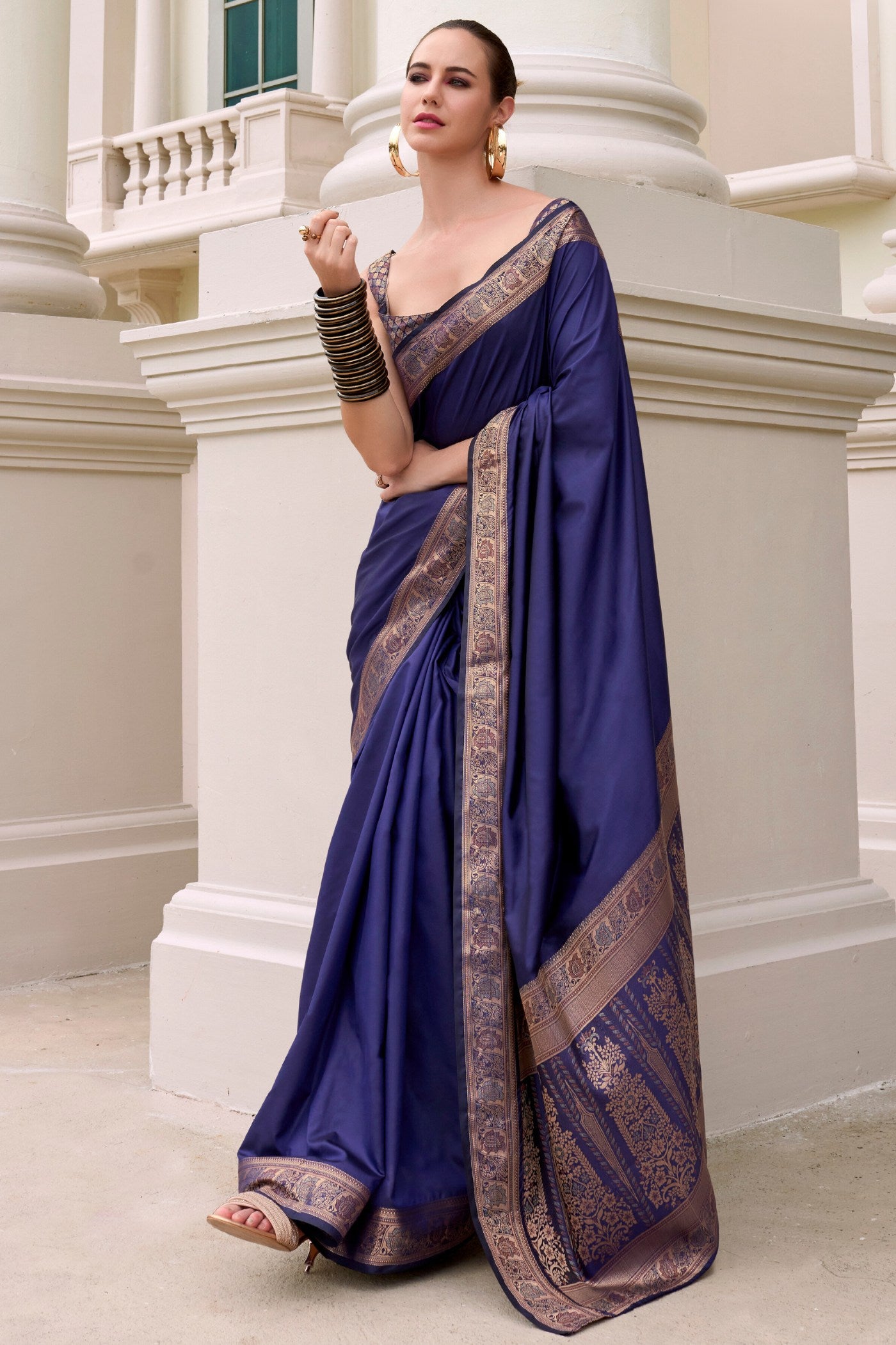 Buy MySilkLove Port Gore Blue Banarasi Handloom Saree Online