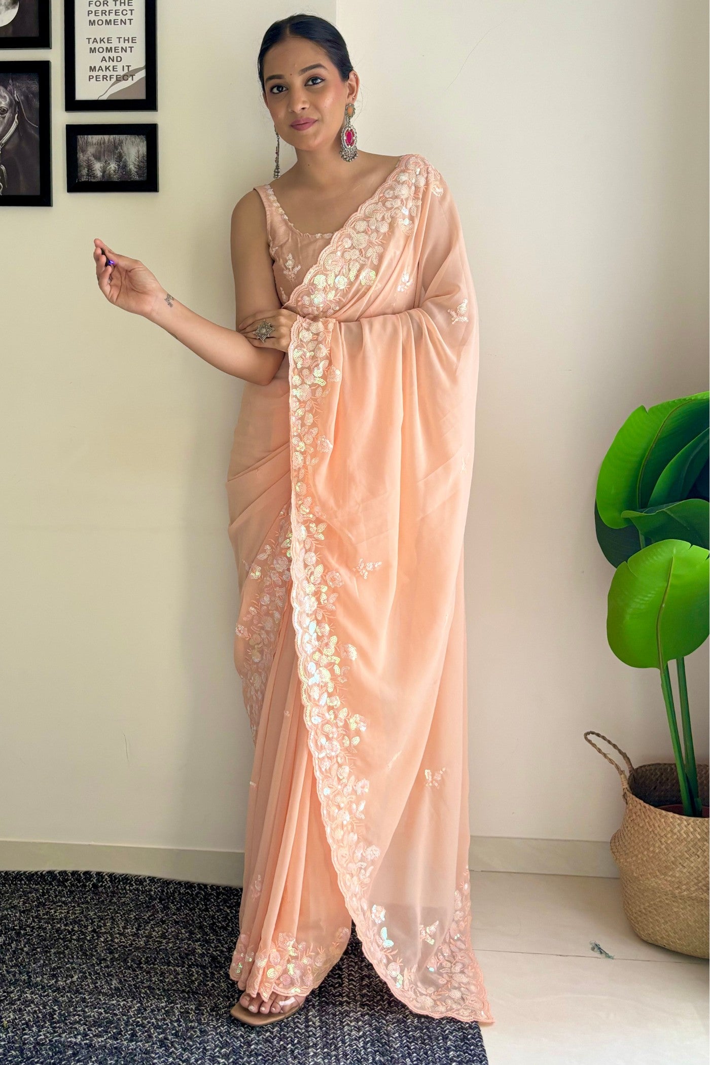 Buy MySilkLove Manhattan Orange Embroidery Georgette saree Online