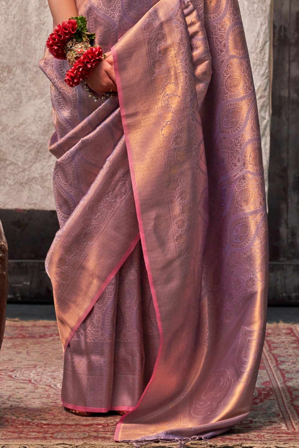 Buy MySilkLove Hot Pink Two Tone Kanjivaram Handloom Saree Online