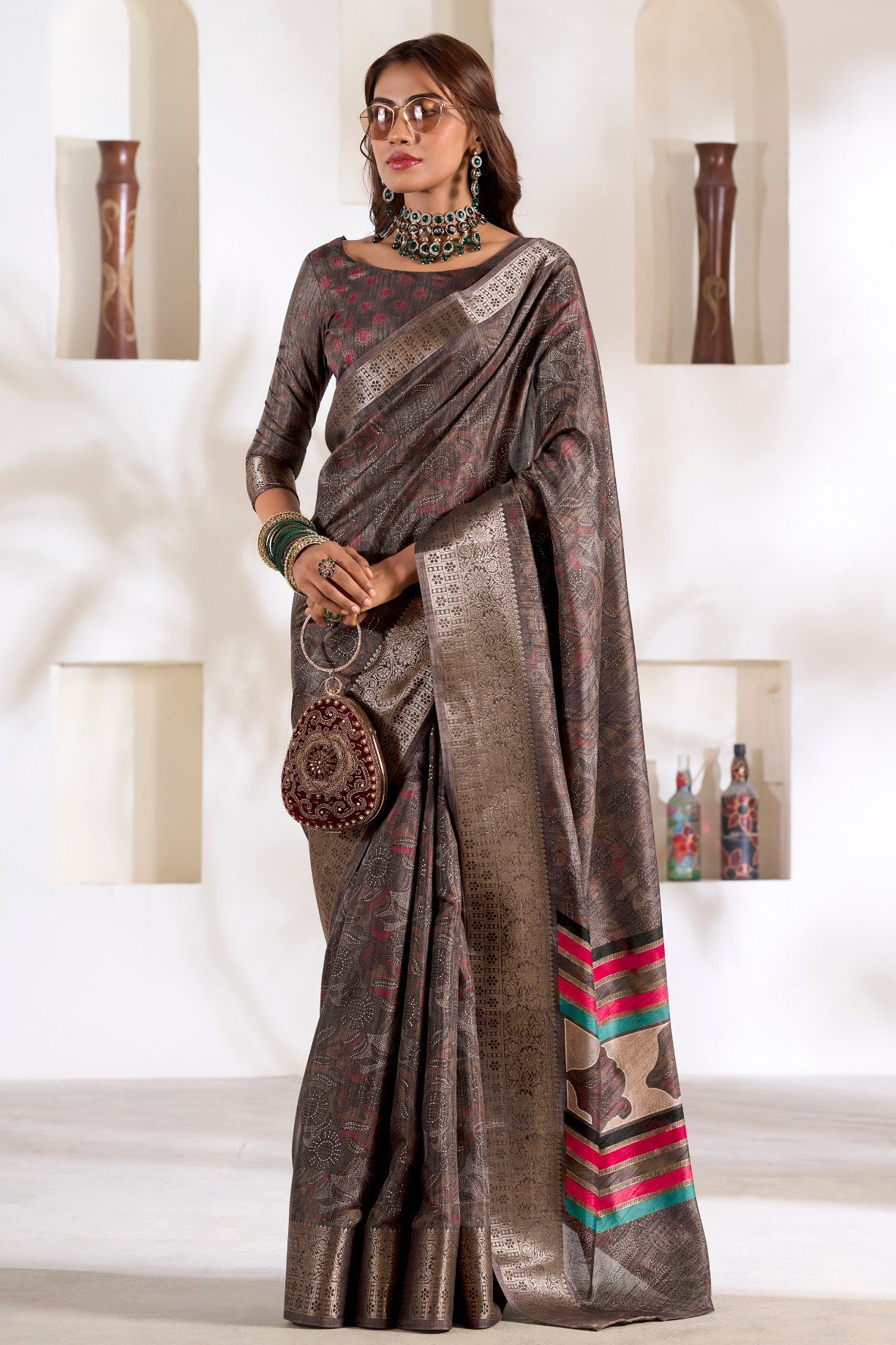 Buy MySilkLove Almond Frost Brown Soft Dola Silk Saree Online