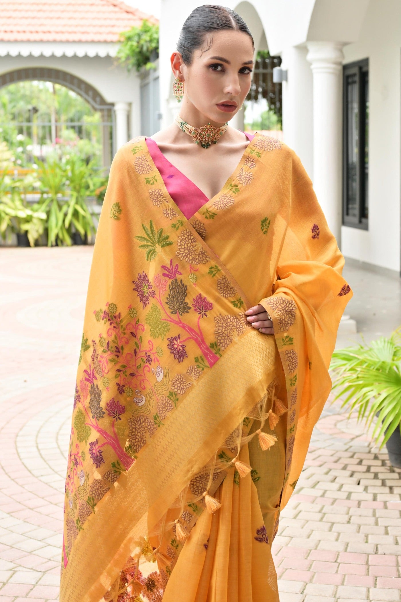 MySilkLove Turmeric Yellow Woven Muga Cotton Saree