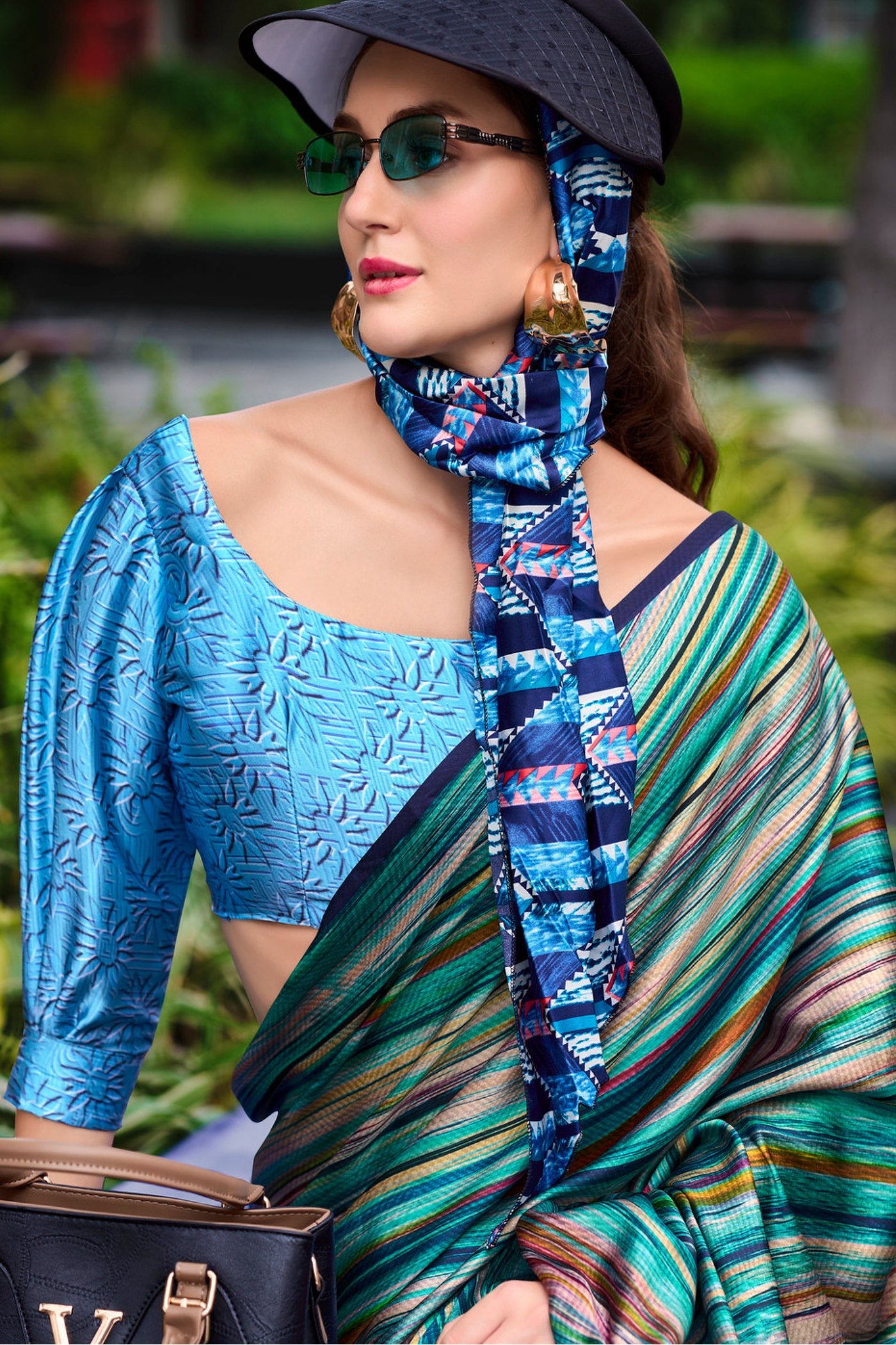 Buy MySilkLove Smalt Blue Printed Satin Crepe Silk Saree Online