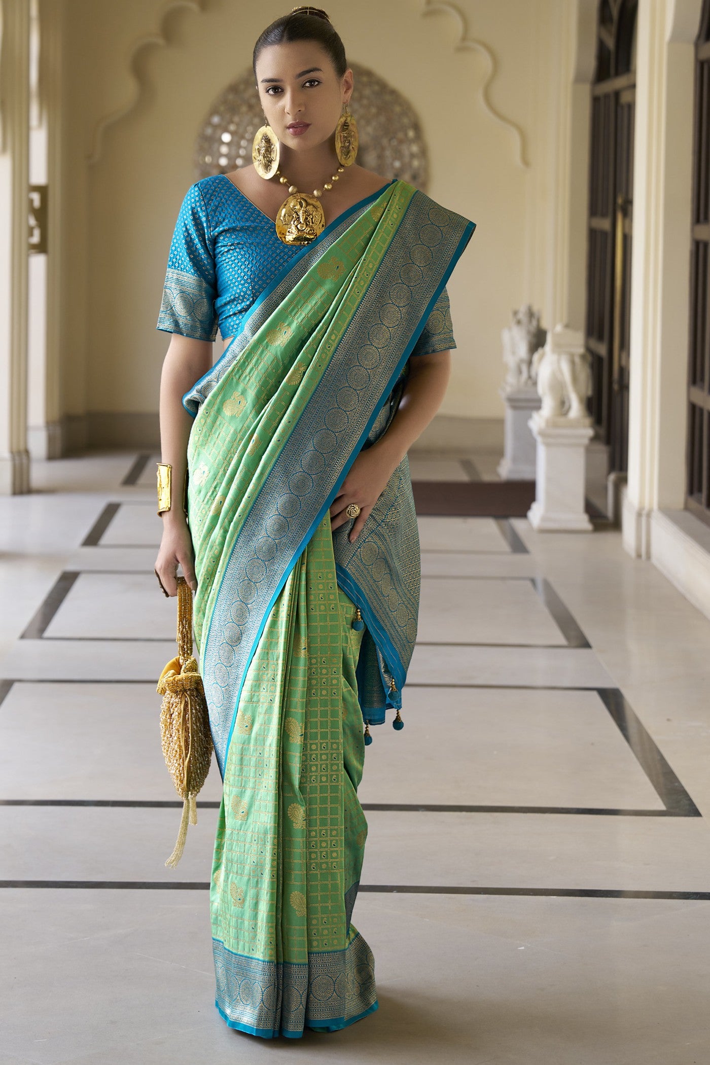 Buy MySilkLove Celadon Green Woven Kanjivaram Saree Online