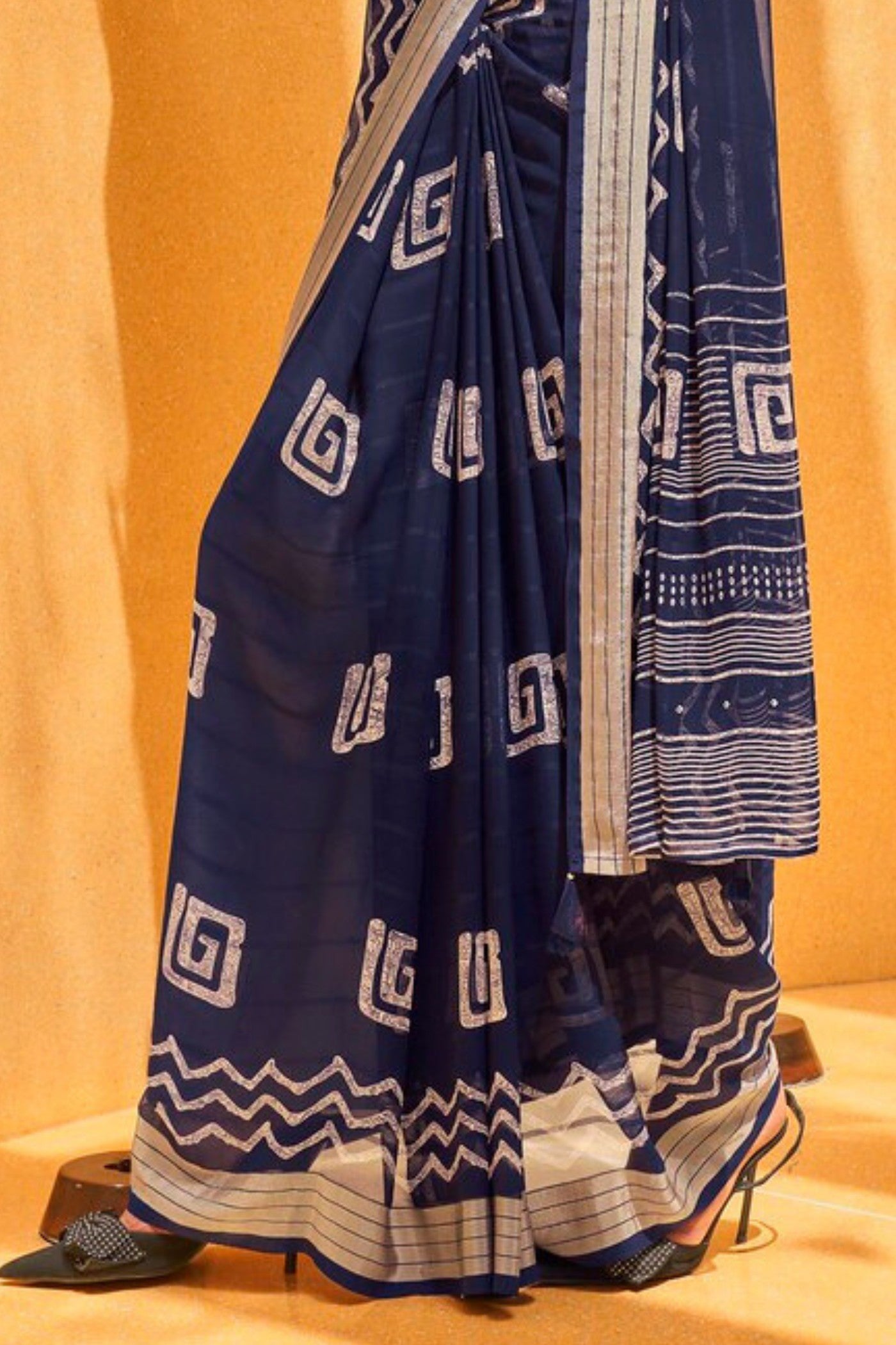 Buy MySilkLove Bleached Blue Georgette Printed Saree Online