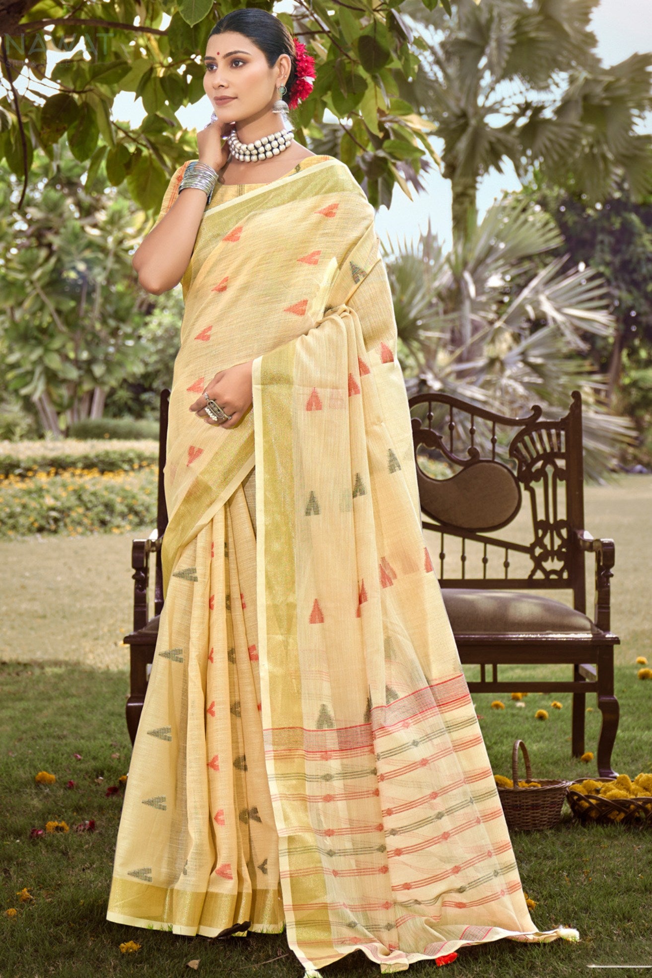 Buy MySilkLove Banana Mania Yellow Cotton Silk Saree Online