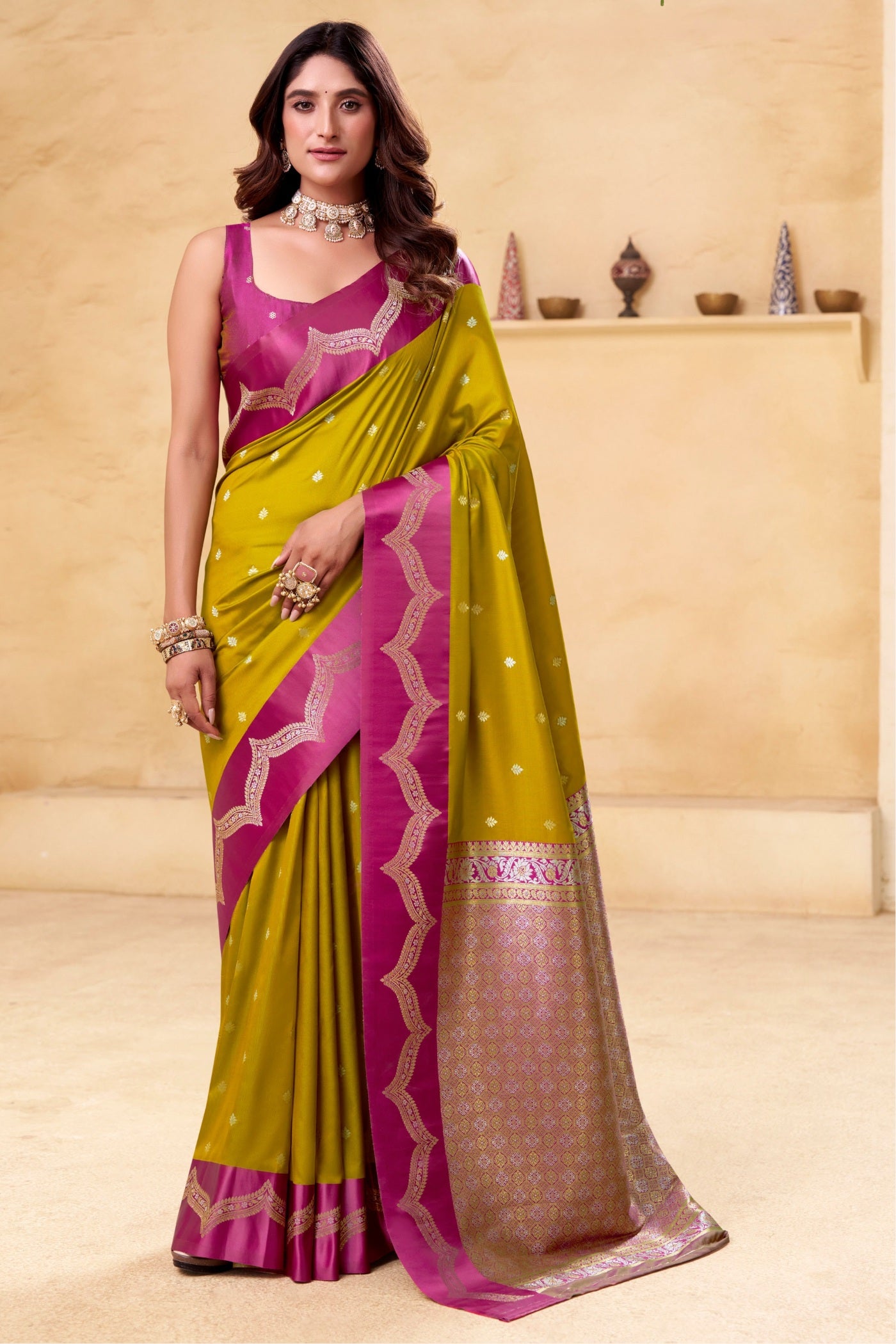 Buy MySilkLove Mint Green Woven Banarasi Satin Soft Silk Saree Online