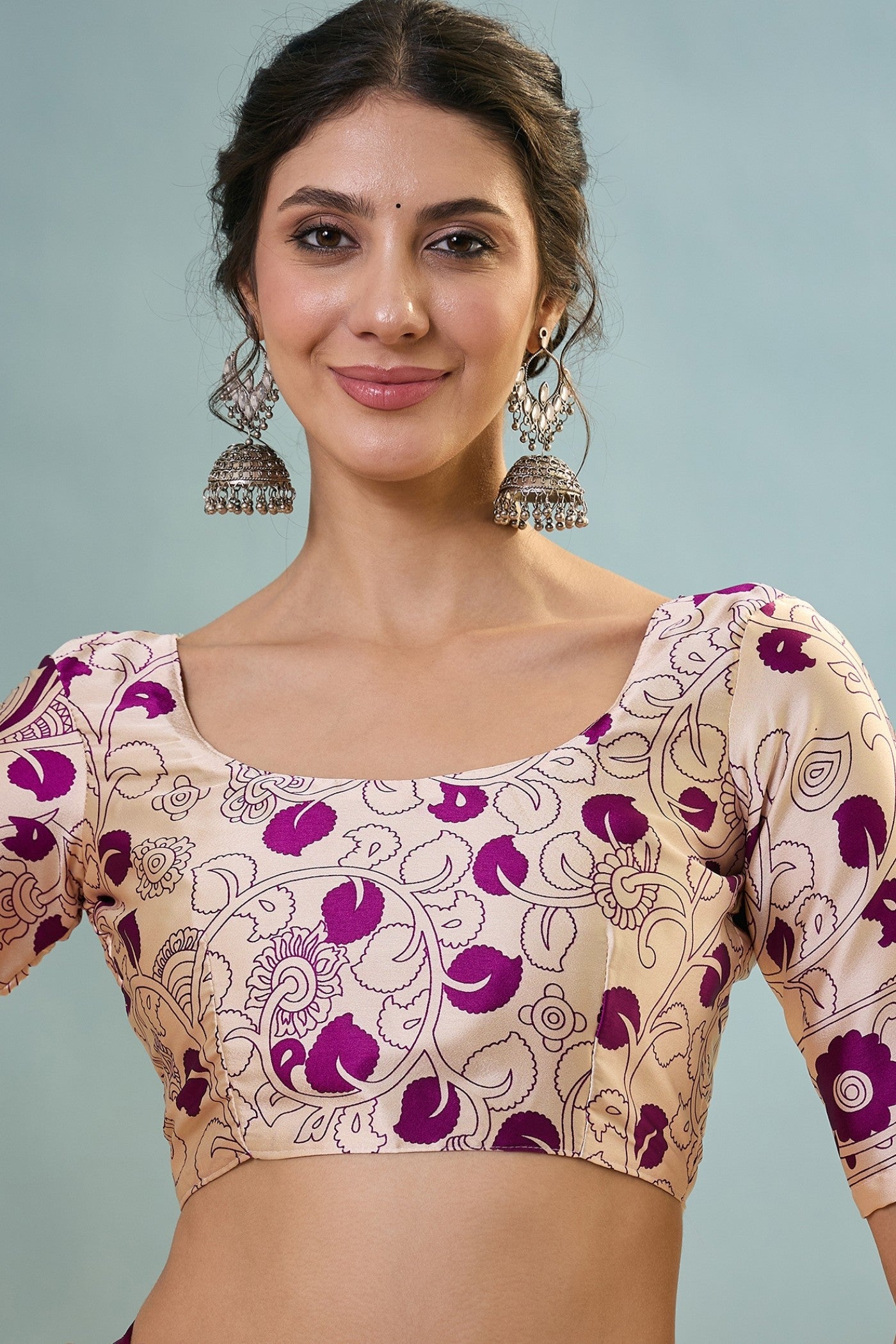 Buy MySilkLove Jam Purple Ajrakh Printed Satin Crepe Silk Saree Online