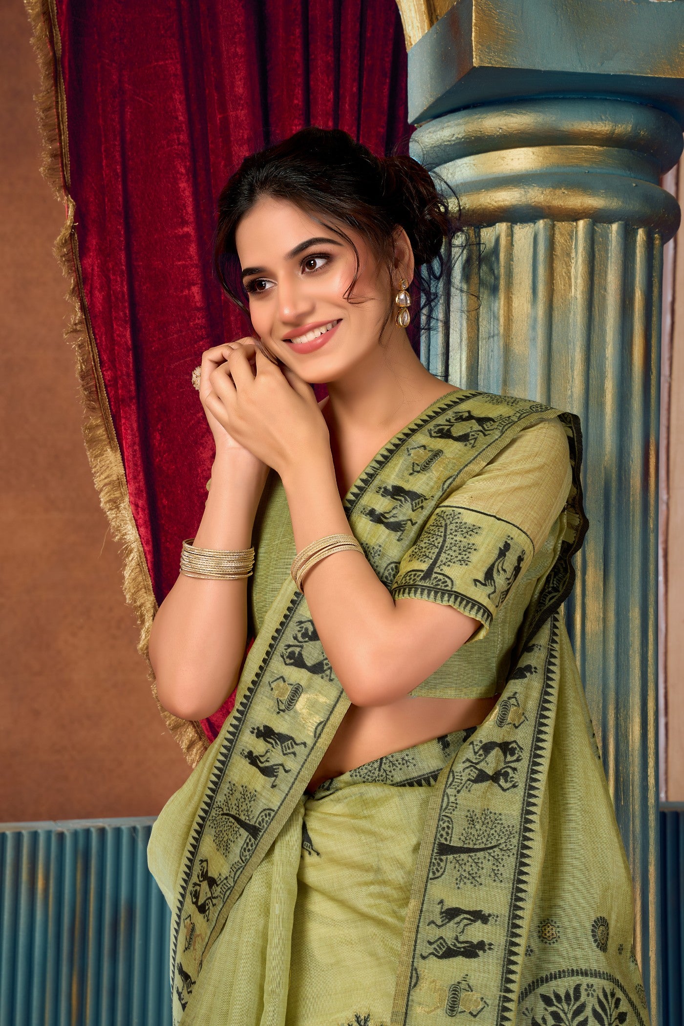 MySilkLove Pista Green Woven Modal Cotton Saree