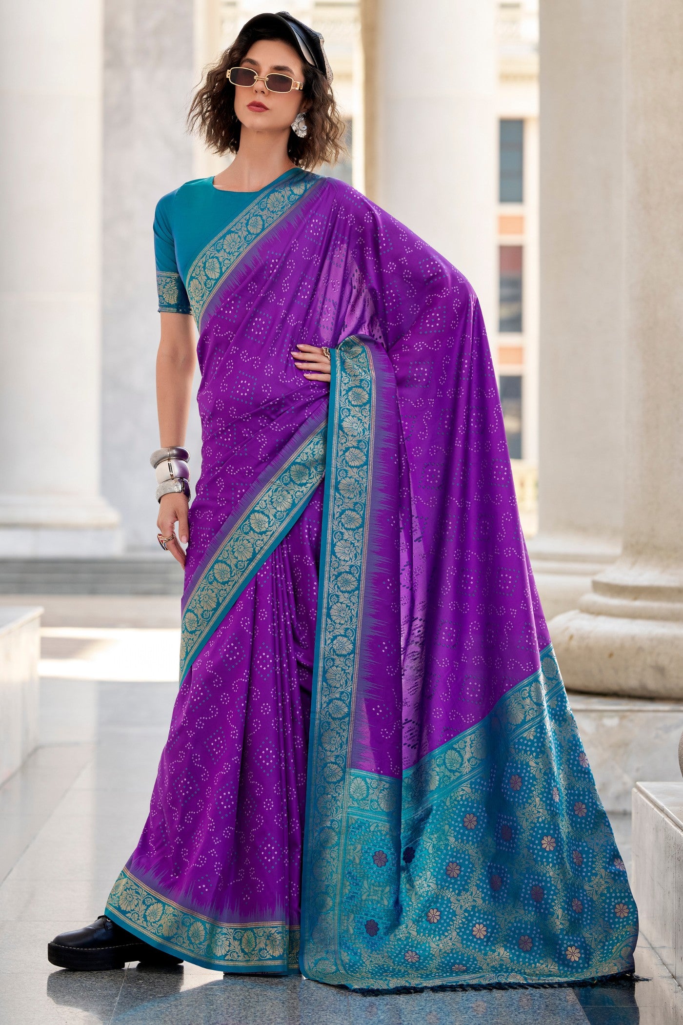 Buy MySilkLove Seance Purple Woven Banarasi Bandhani Soft Silk Saree Online