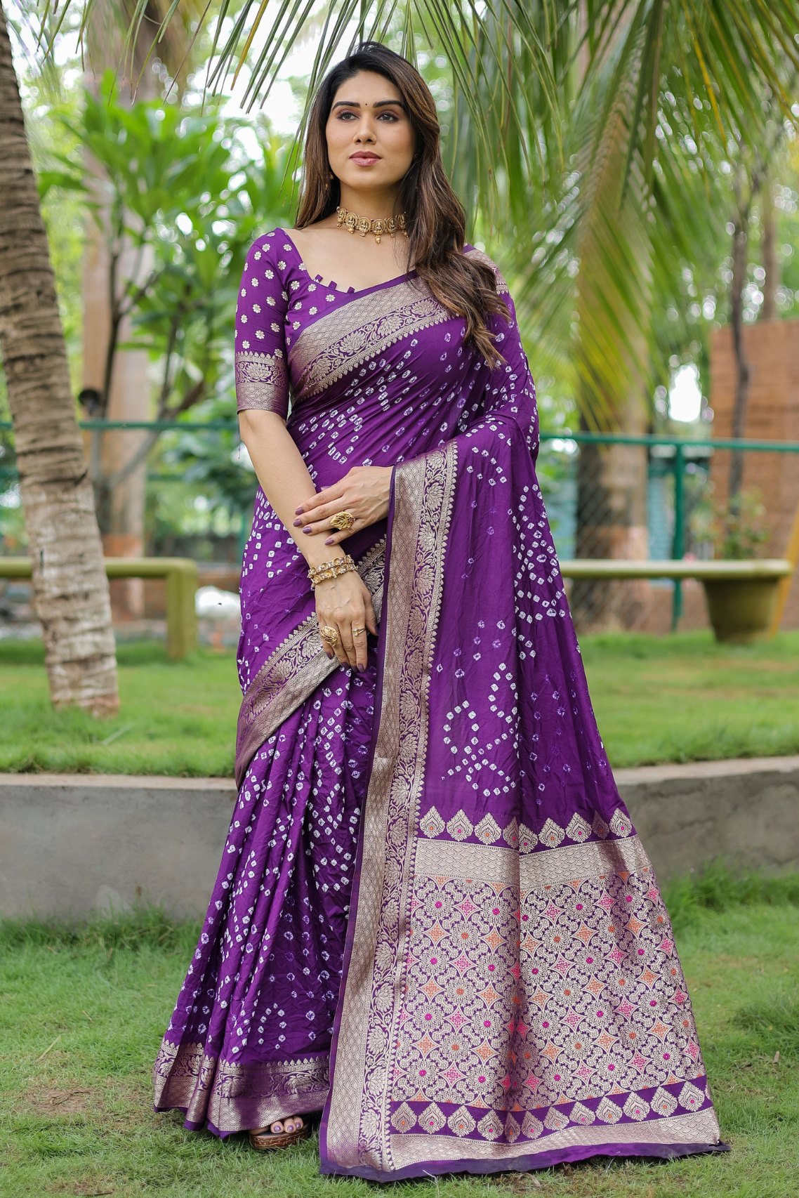 Buy MySilkLove Eminence Purple Woven Bandhani Dola Silk Saree Online