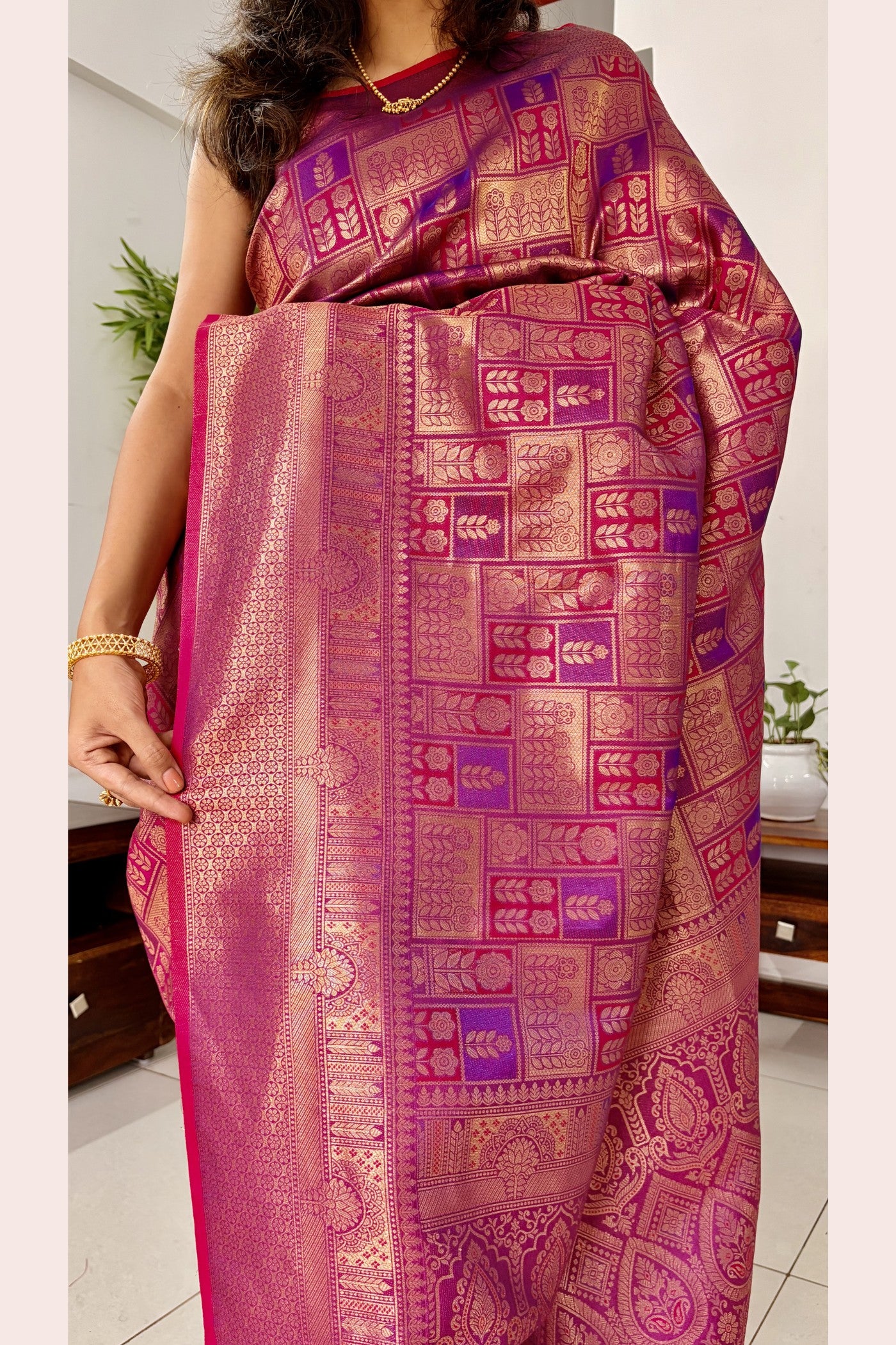 Buy MySilkLove Claret Purple Kanjivaram Handloom Saree Online