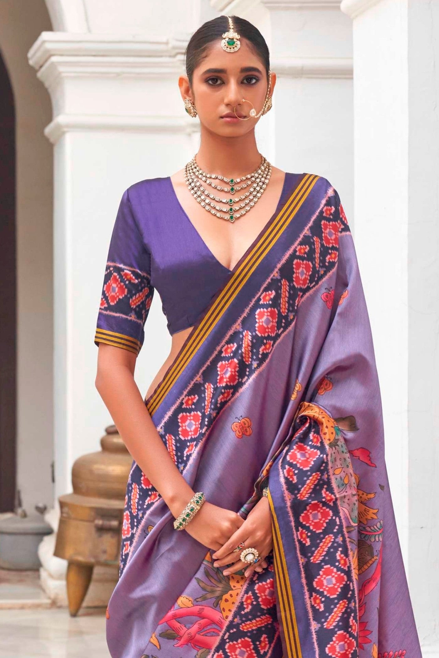 Buy MySilkLove Aztec Purple Printed Patola Saree Online