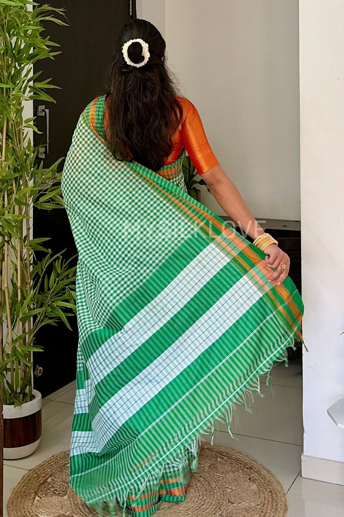 Buy MySilkLove Raw Mango Green Soft Cotton Check Pattern Irkal Saree Online