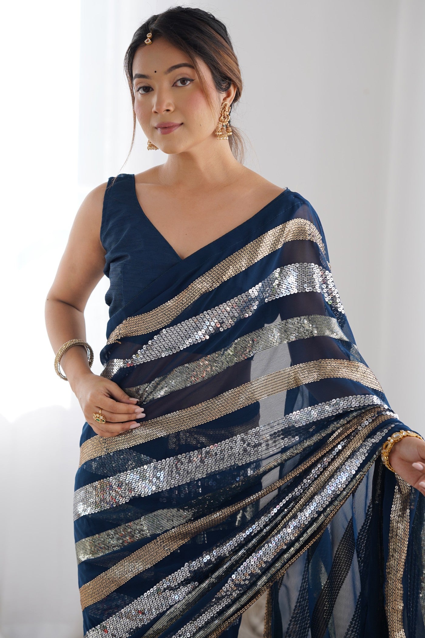 Buy MySilkLove Mirage Blue Georgette Partywear Saree Online