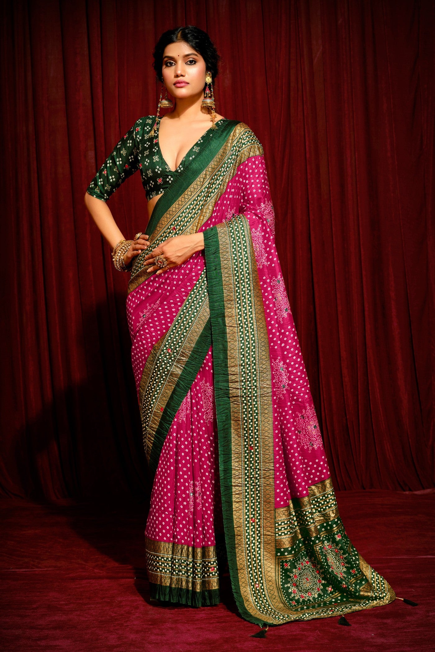 Buy MySilkLove Rosette Pink Tussar Bandhani Silk Saree Online