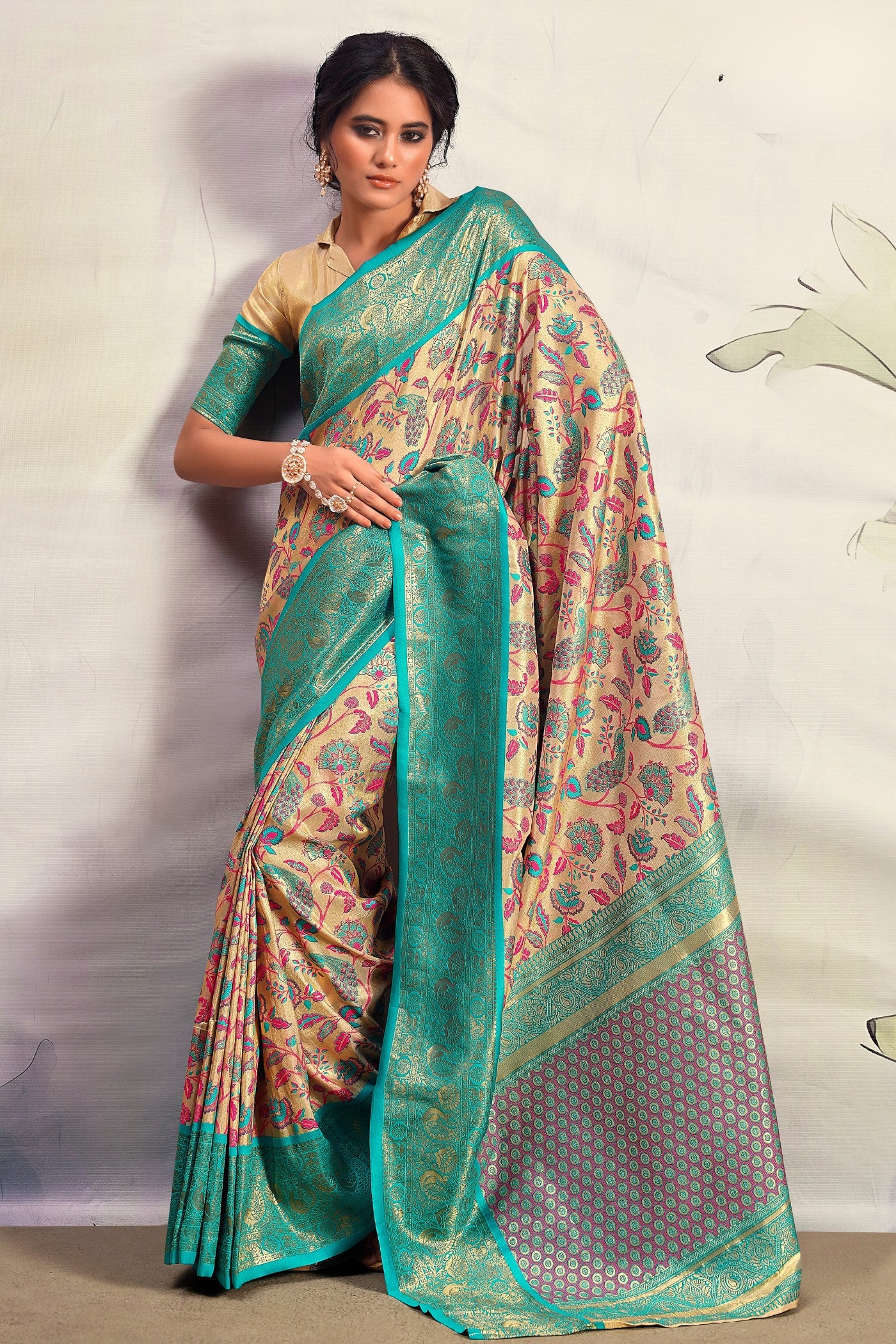 Buy MySilkLove Tradewind Blue and Cream Woven Banarasi Saree Online