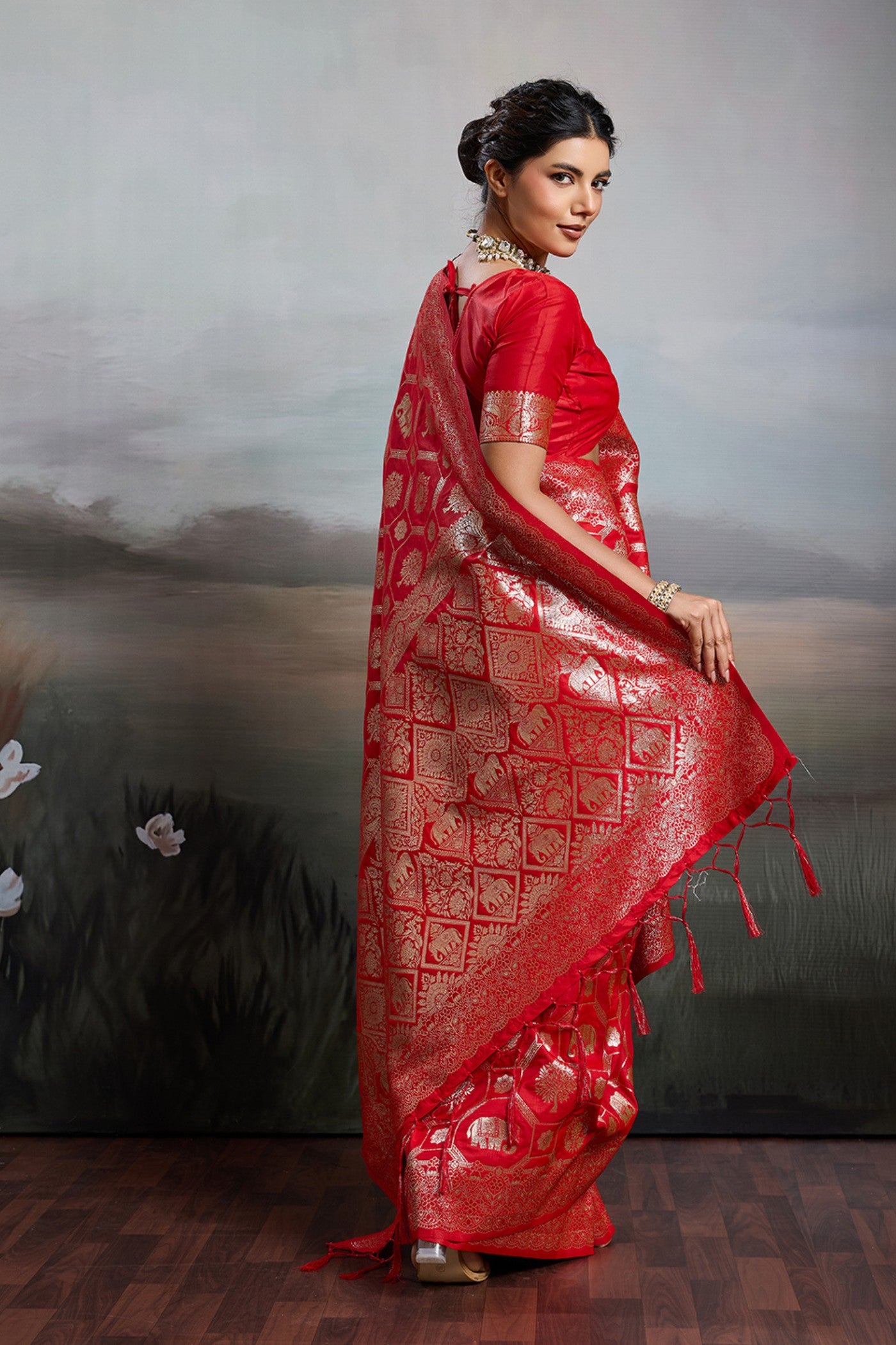 Buy MySilkLove Cardinal Red Woven Banarasi Soft Silk Saree Online