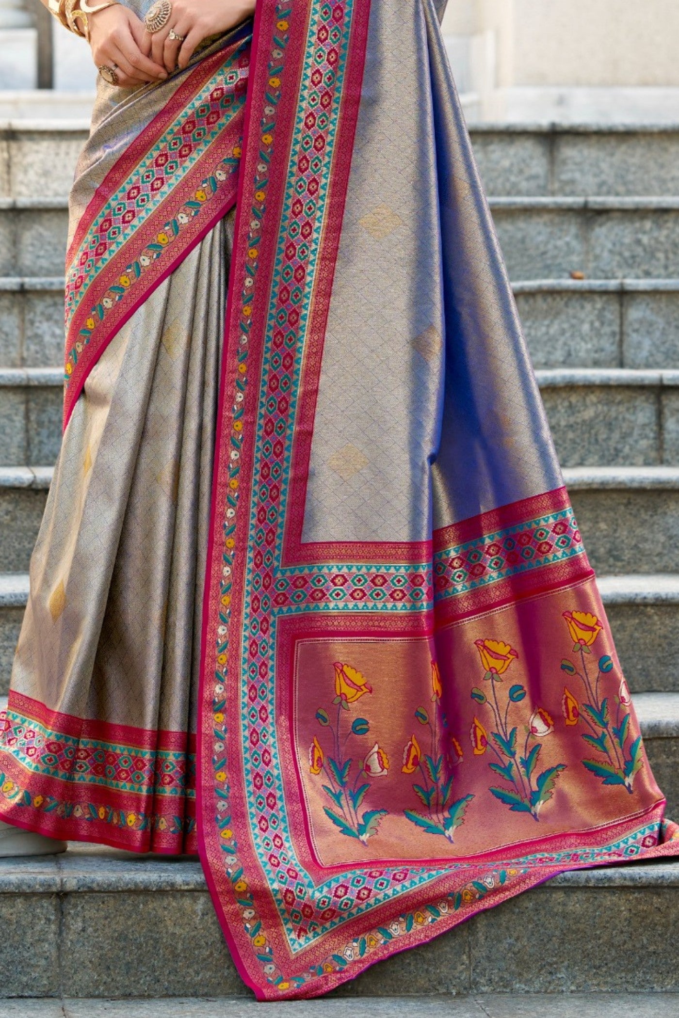 Buy MySilkLove Silver Grey Tissue Handloom Saree Online