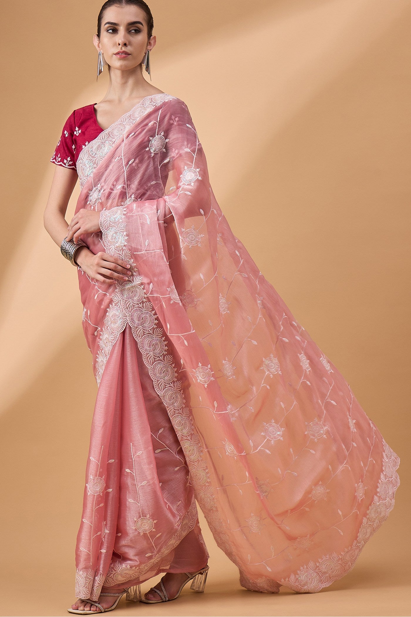 MySilkLove Shilo Pink Organza Partywear Saree