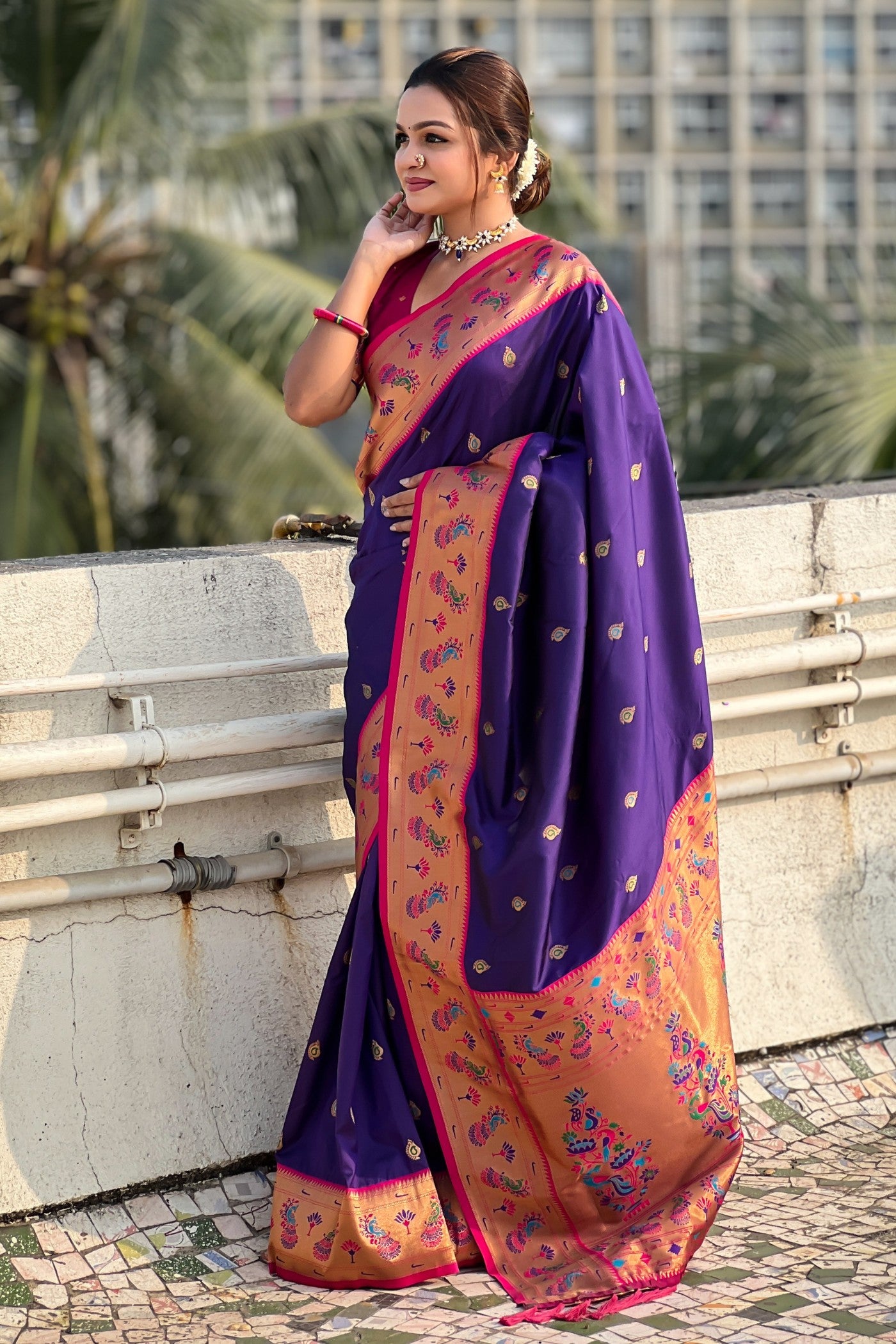 Buy MySilkLove Jacarta Purple Lotus Paithani Saree Online