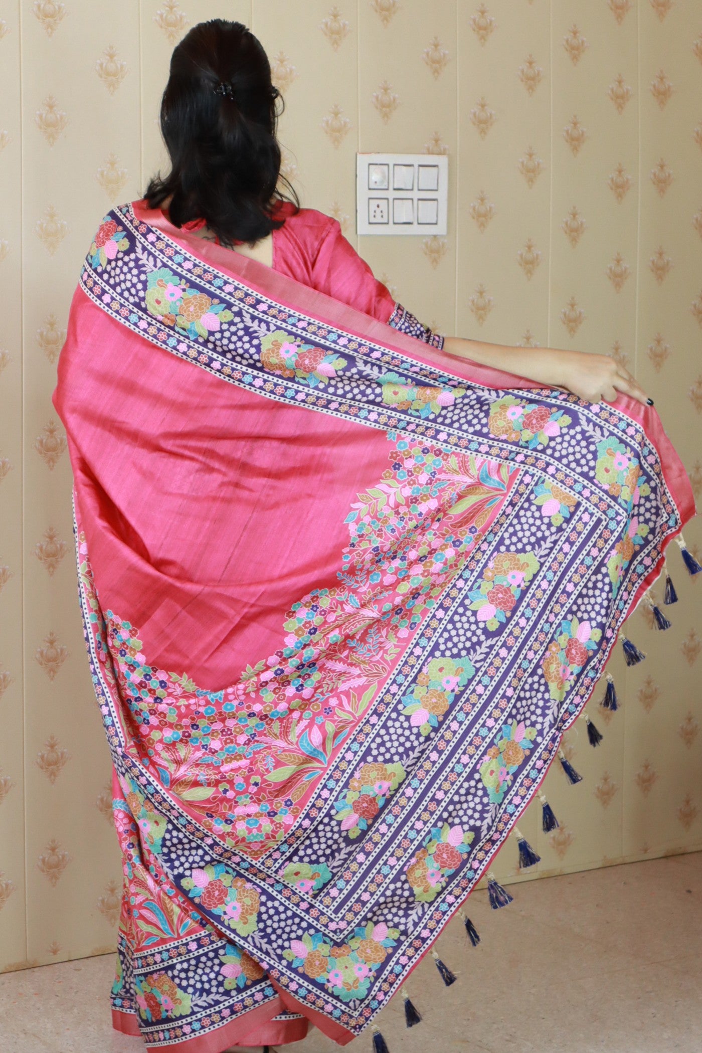 Buy MySilkLove Hot Pink Banarasi Printed Saree Online