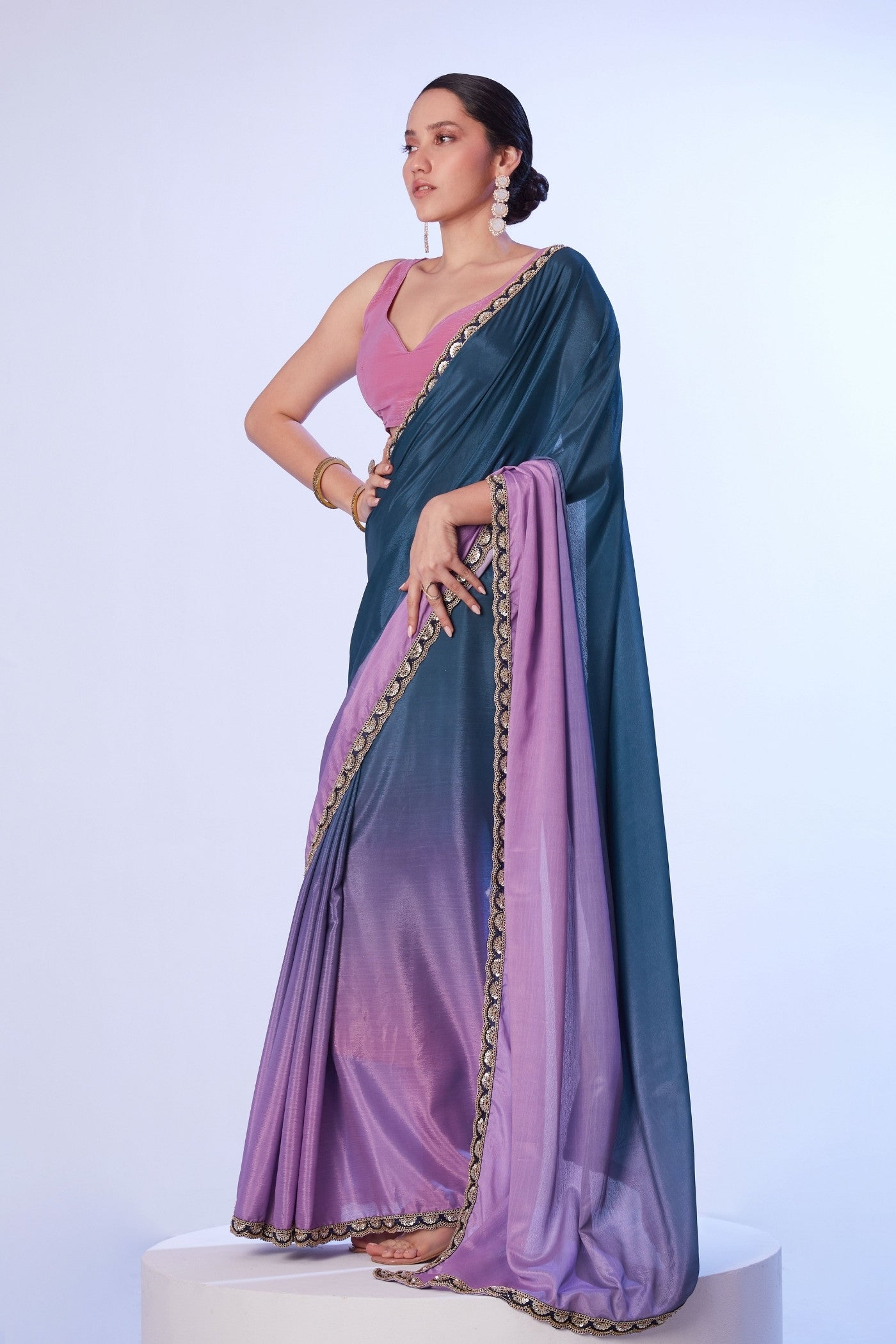 Buy MySilkLove Spruce Blue and Purple Designer Partywear Saree Online