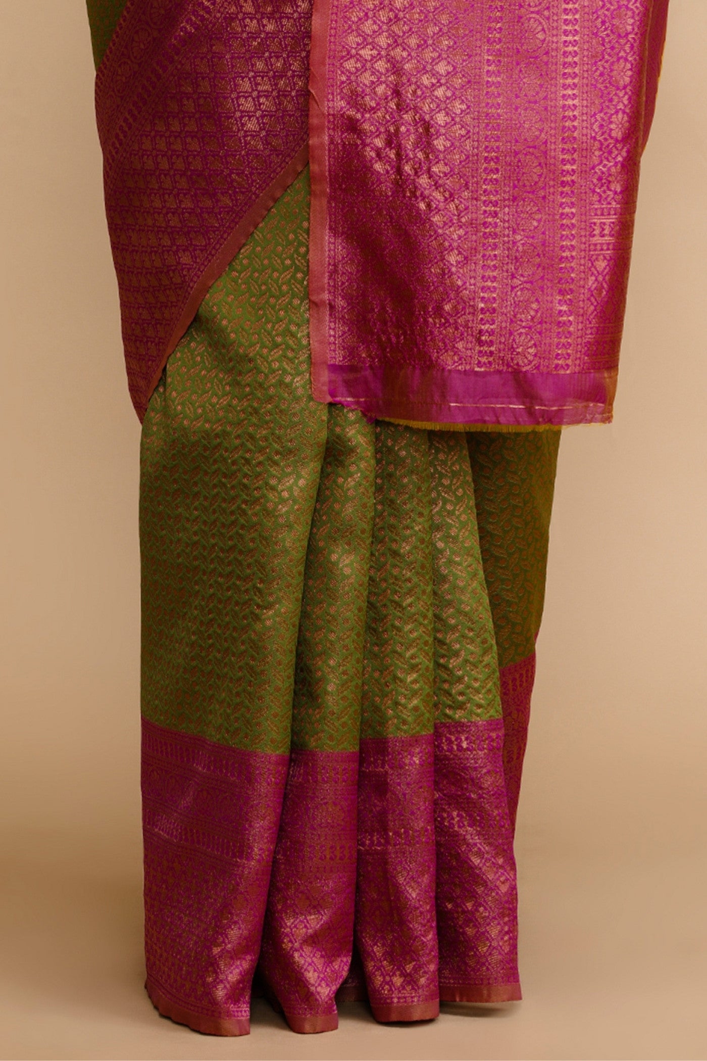 Buy MySilkLove Sheen Green and Pink Woven Jacquard Lichi Silk Saree Online