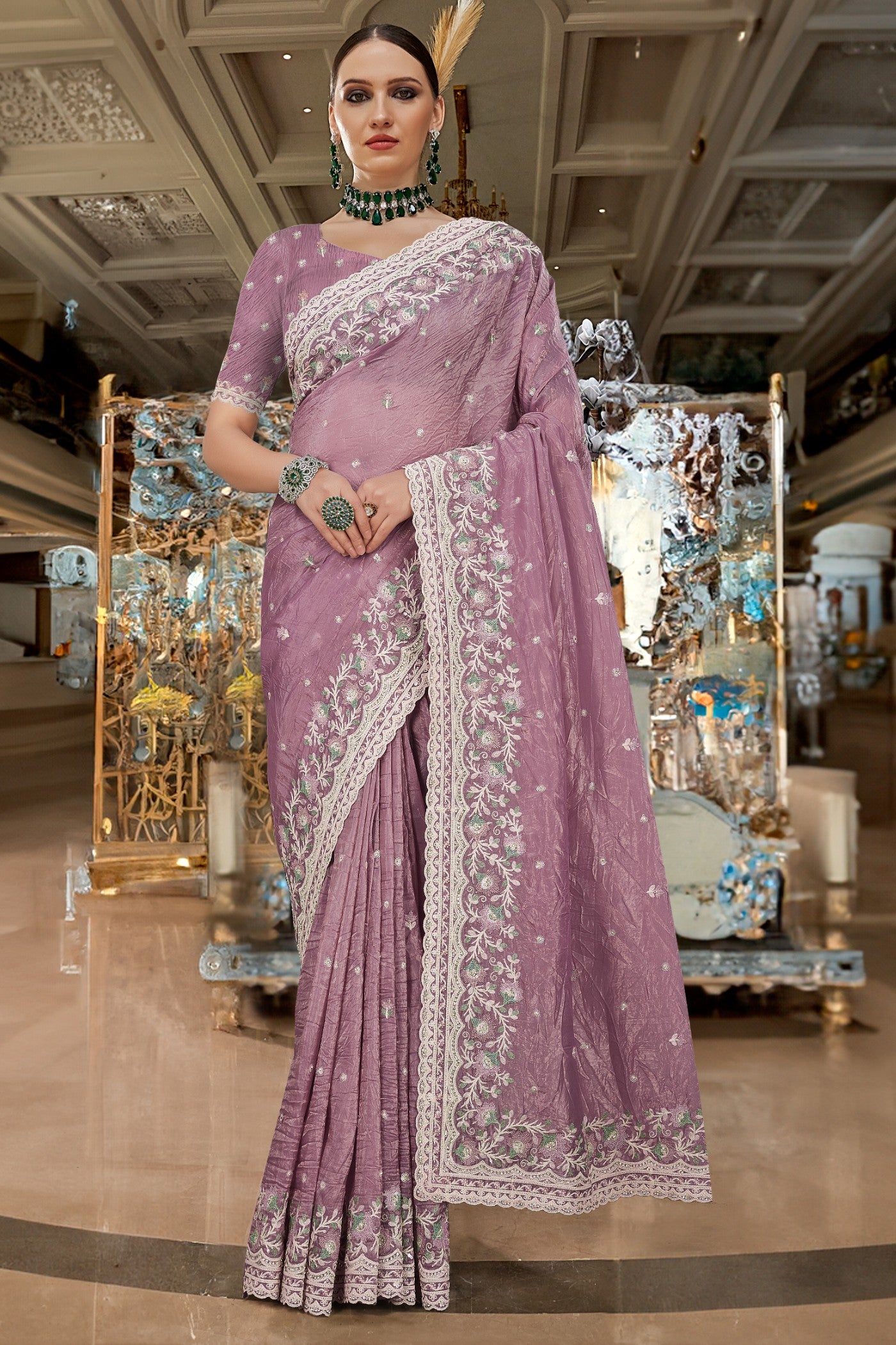 Buy MySilkLove Bouquet Purple Embroidery Designer Saree Online