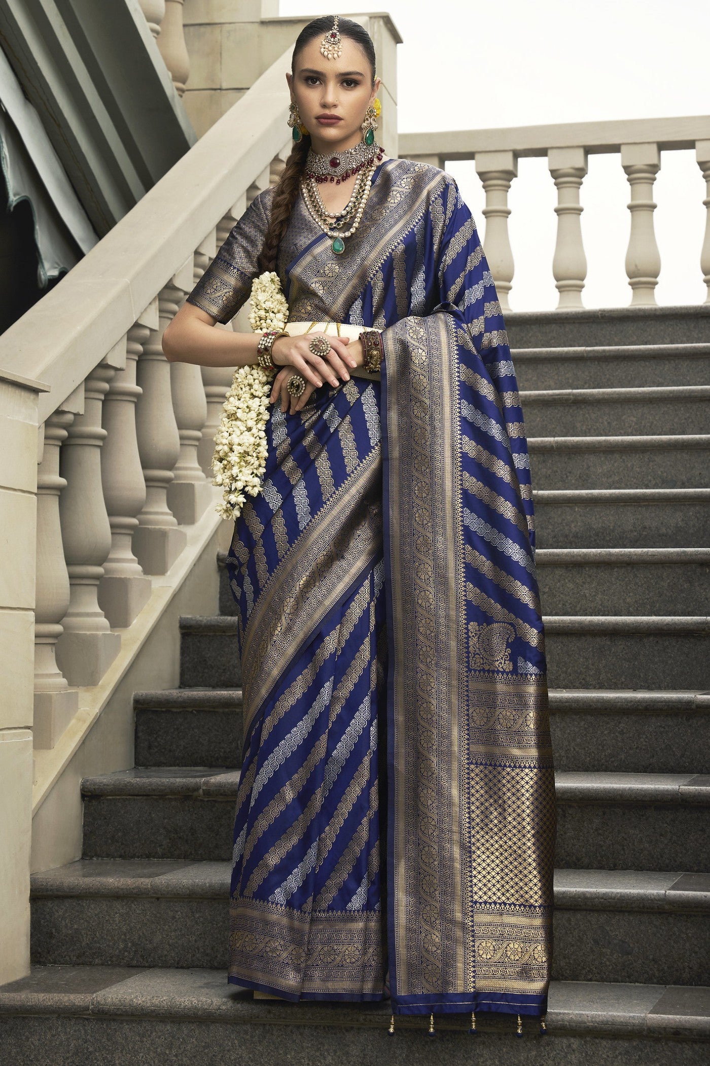 Buy MySilkLove Martinique Blue Woven Banarasi Saree Online