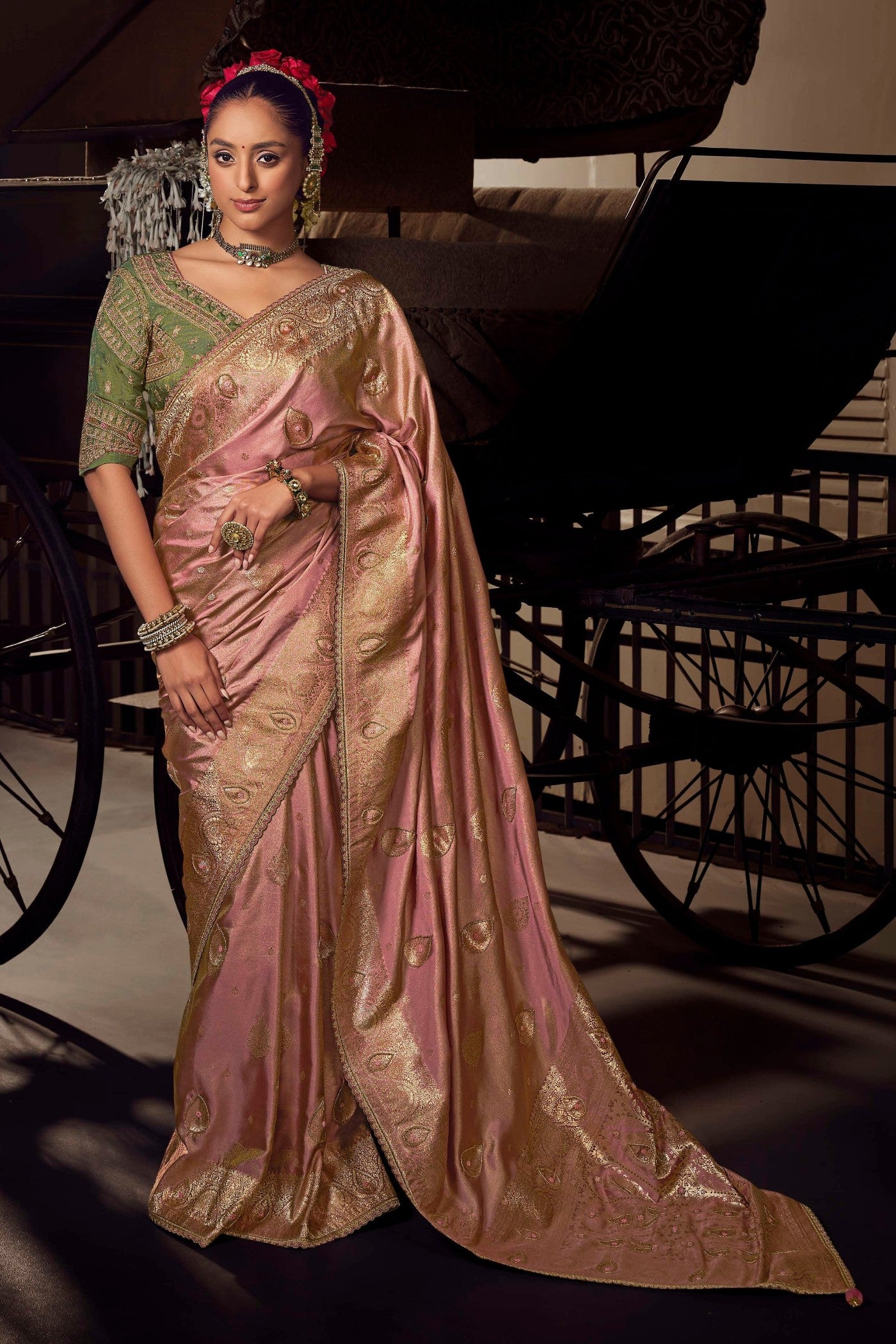 Buy MySilkLove Plum Peach Designer Banarasi Saree Online