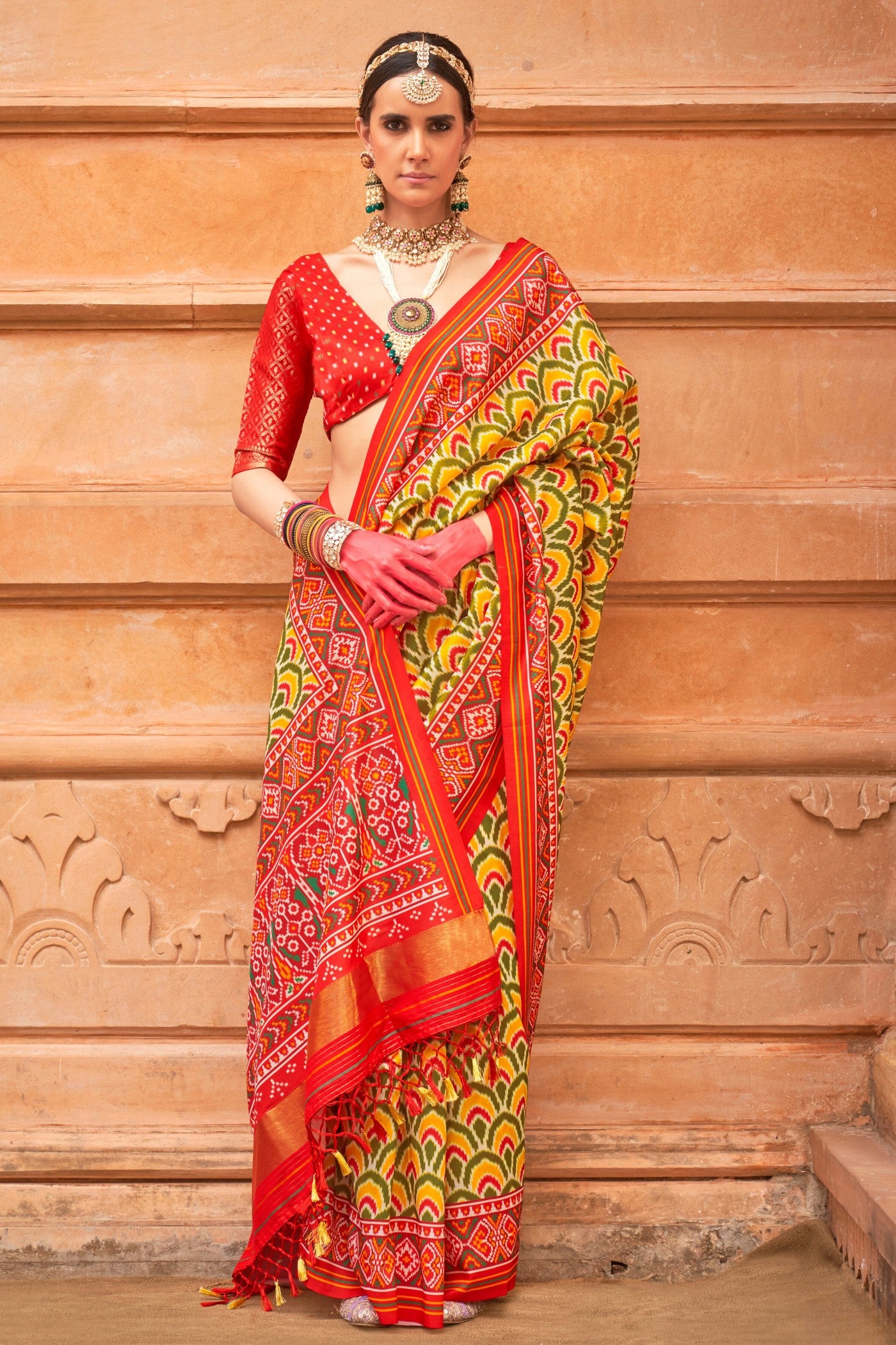 Buy MySilkLove Equator Green Printed Patola Saree Online