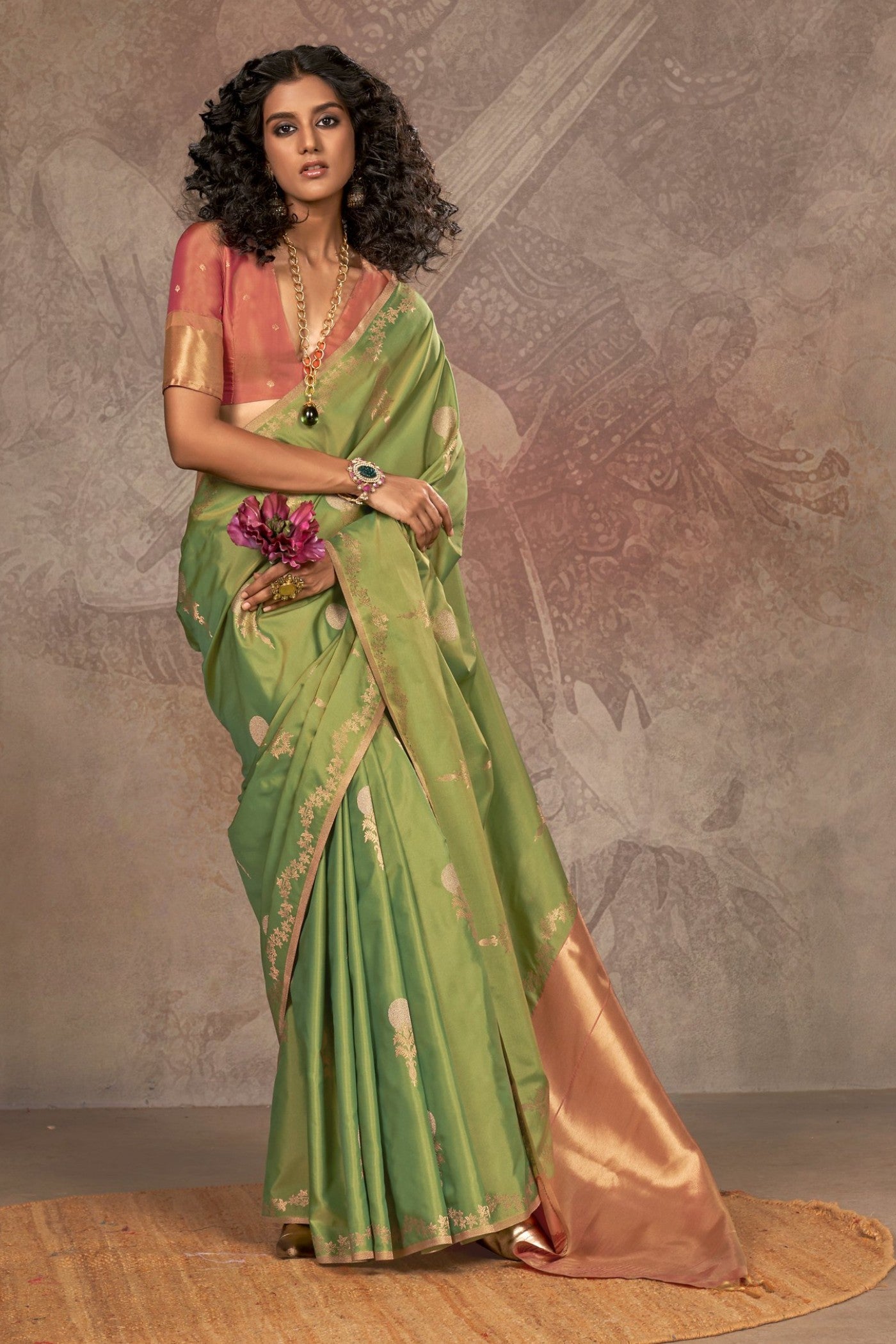 Buy MySilkLove Slimy Green Two Tone Banarasi Handloom Saree Online