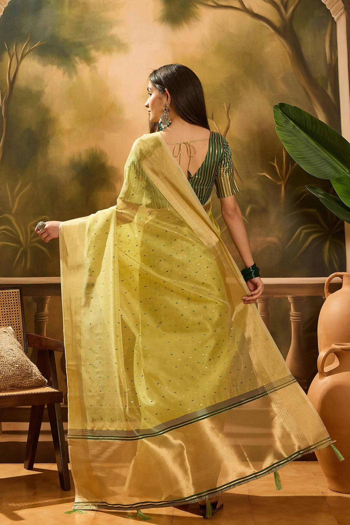Buy MySilkLove Kelly Green Woven Organza Saree Online